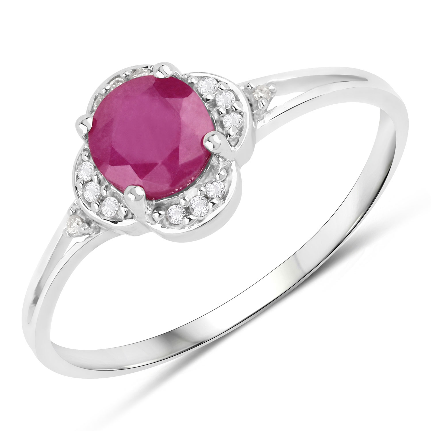 0.59 Carat Genuine Ruby and White Diamond 14K White Gold Ring