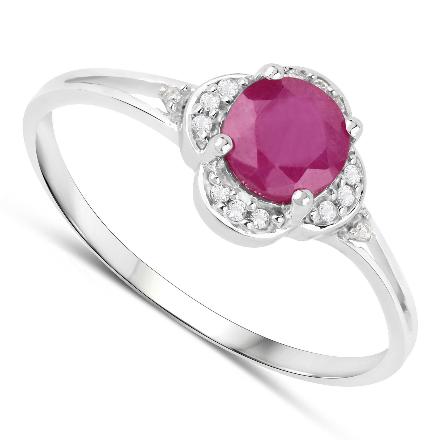0.59 Carat Genuine Ruby and White Diamond 14K White Gold Ring