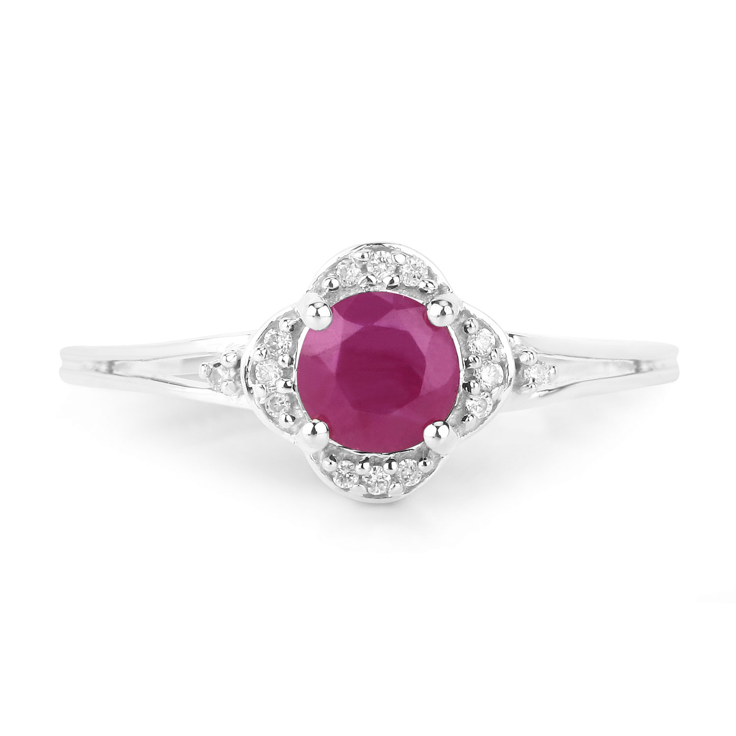 0.59 Carat Genuine Ruby and White Diamond 14K White Gold Ring