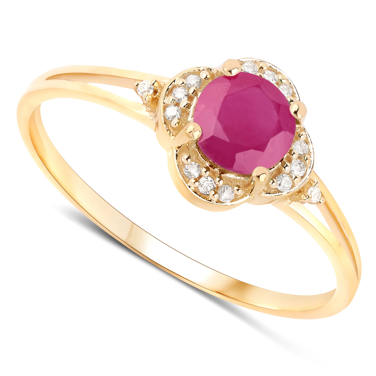 0.59 Carat Genuine Ruby and White Diamond 14K Yellow Gold Ring