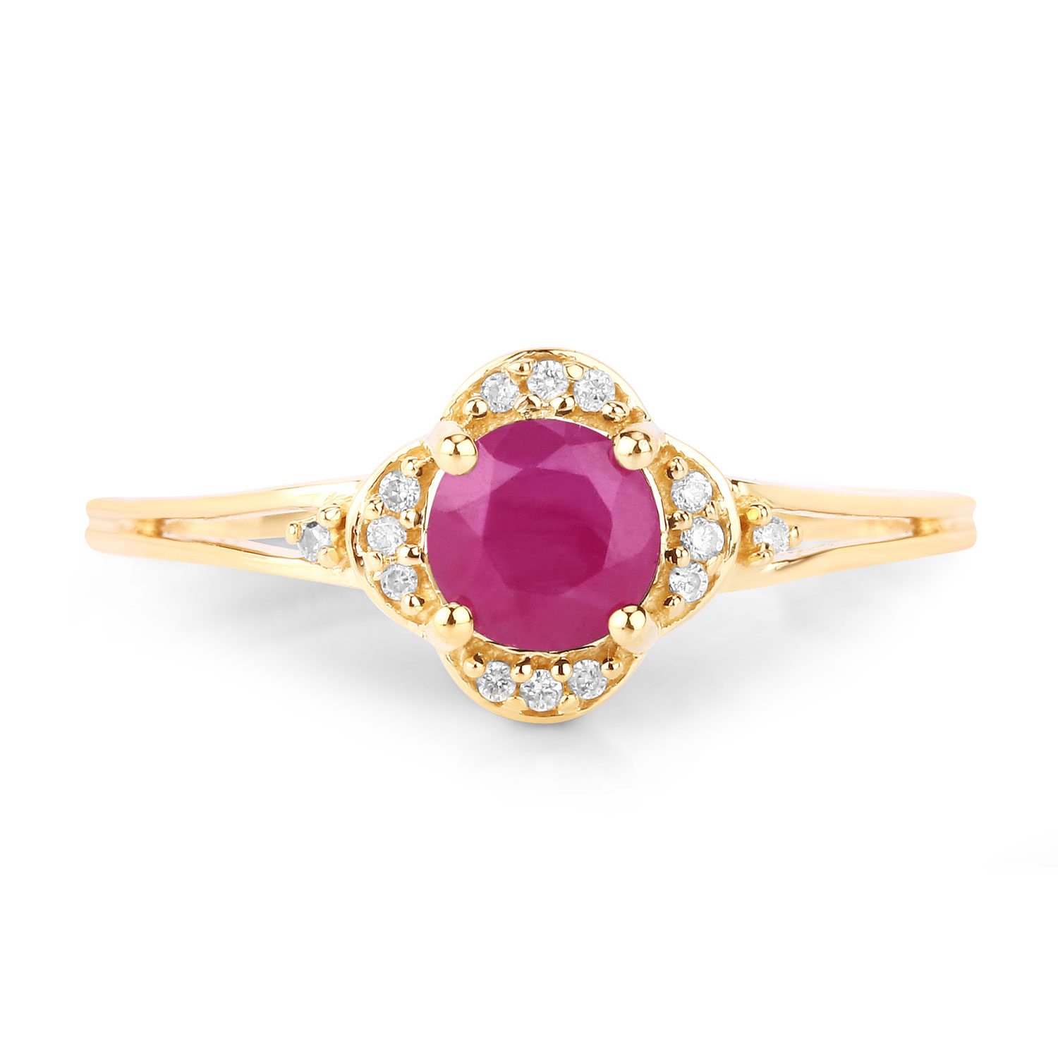 0.59 Carat Genuine Ruby and White Diamond 14K Yellow Gold Ring