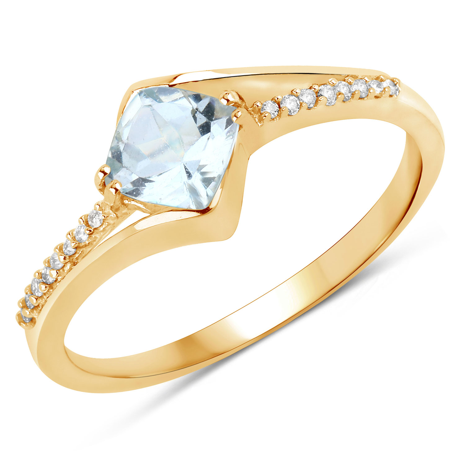 0.54 Carat Genuine Aquamarine and White Topaz .925 Sterling Silver Ring