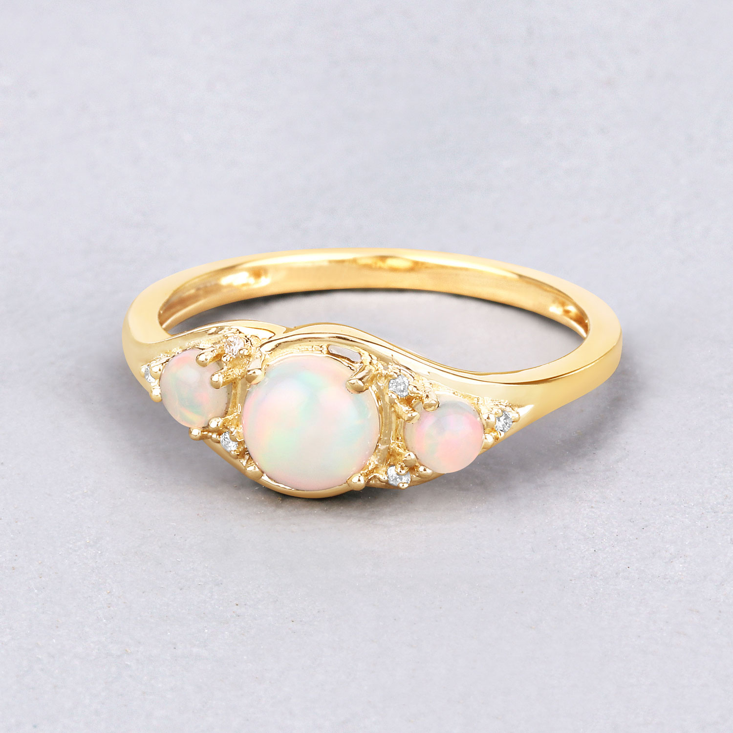 0.68 Carat Genuine Ethiopian Opal and White Diamond 14K Yellow Gold Ring