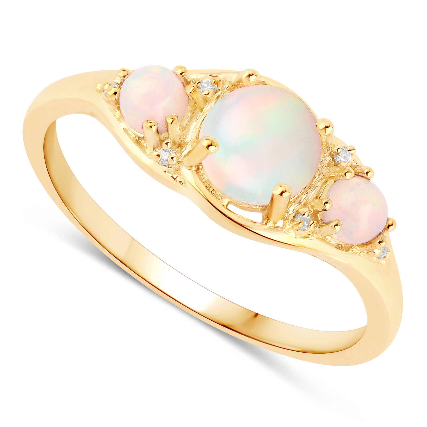 0.68 Carat Genuine Ethiopian Opal and White Diamond 14K Yellow Gold Ring