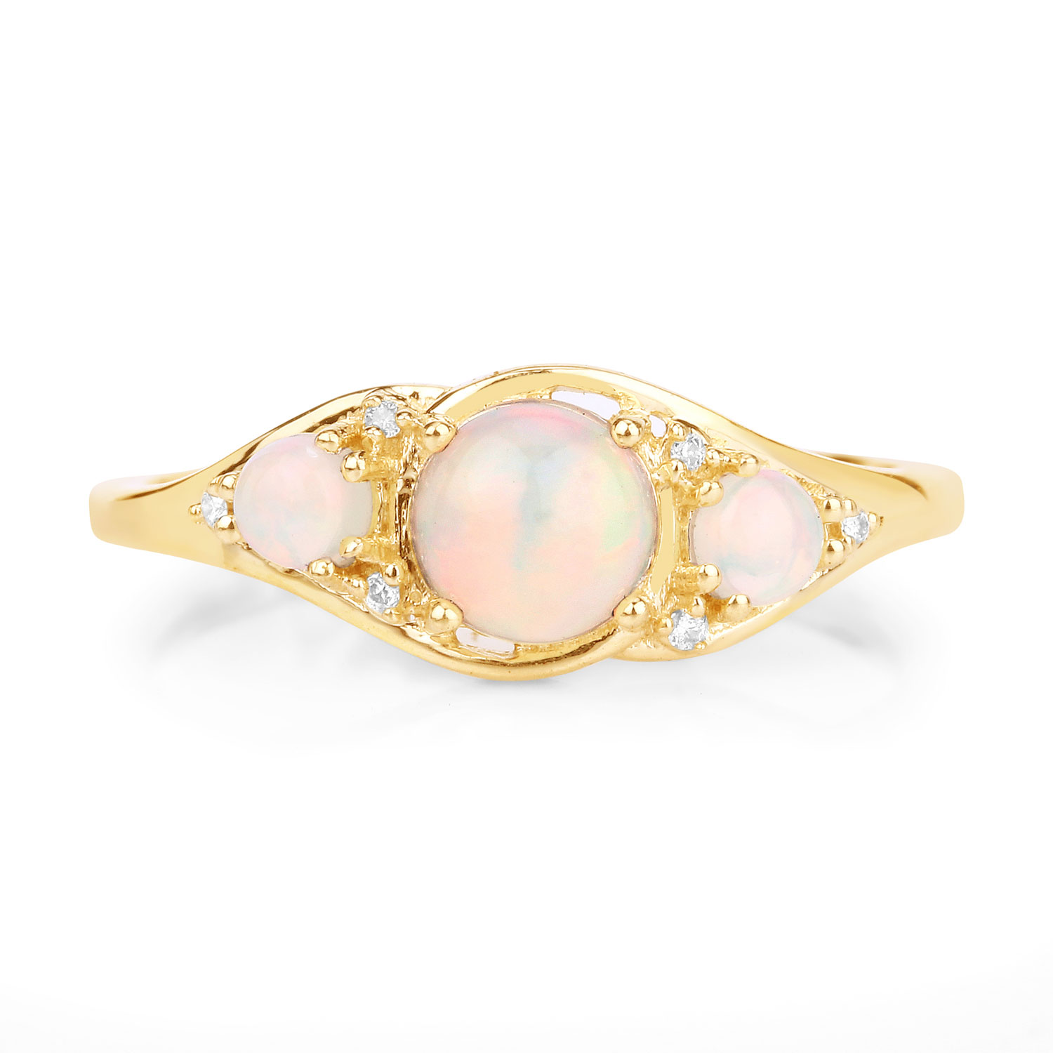 0.68 Carat Genuine Ethiopian Opal and White Diamond 14K Yellow Gold Ring