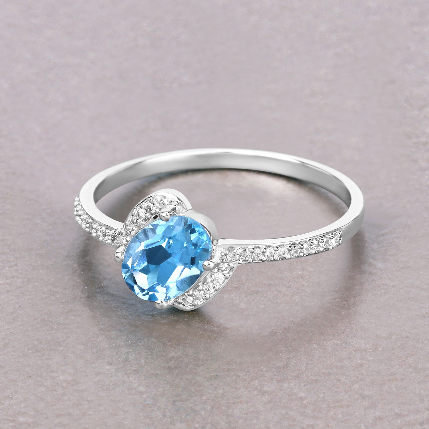 1.03 Carat Genuine Swiss Blue Topaz and White Diamond 14K White Gold Ring