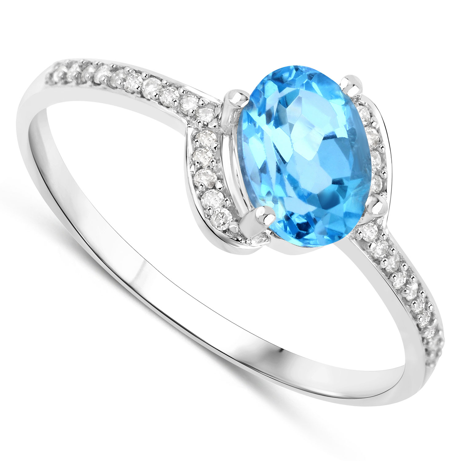 1.03 Carat Genuine Swiss Blue Topaz and White Diamond 14K White Gold Ring