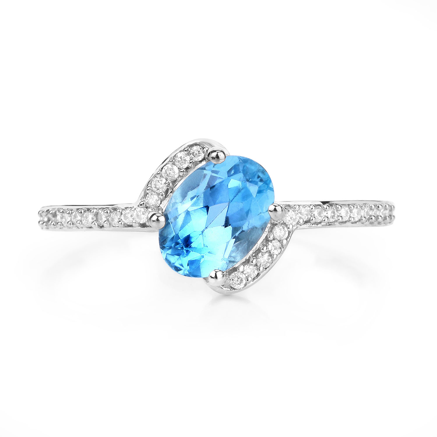 1.03 Carat Genuine Swiss Blue Topaz and White Diamond 14K White Gold Ring
