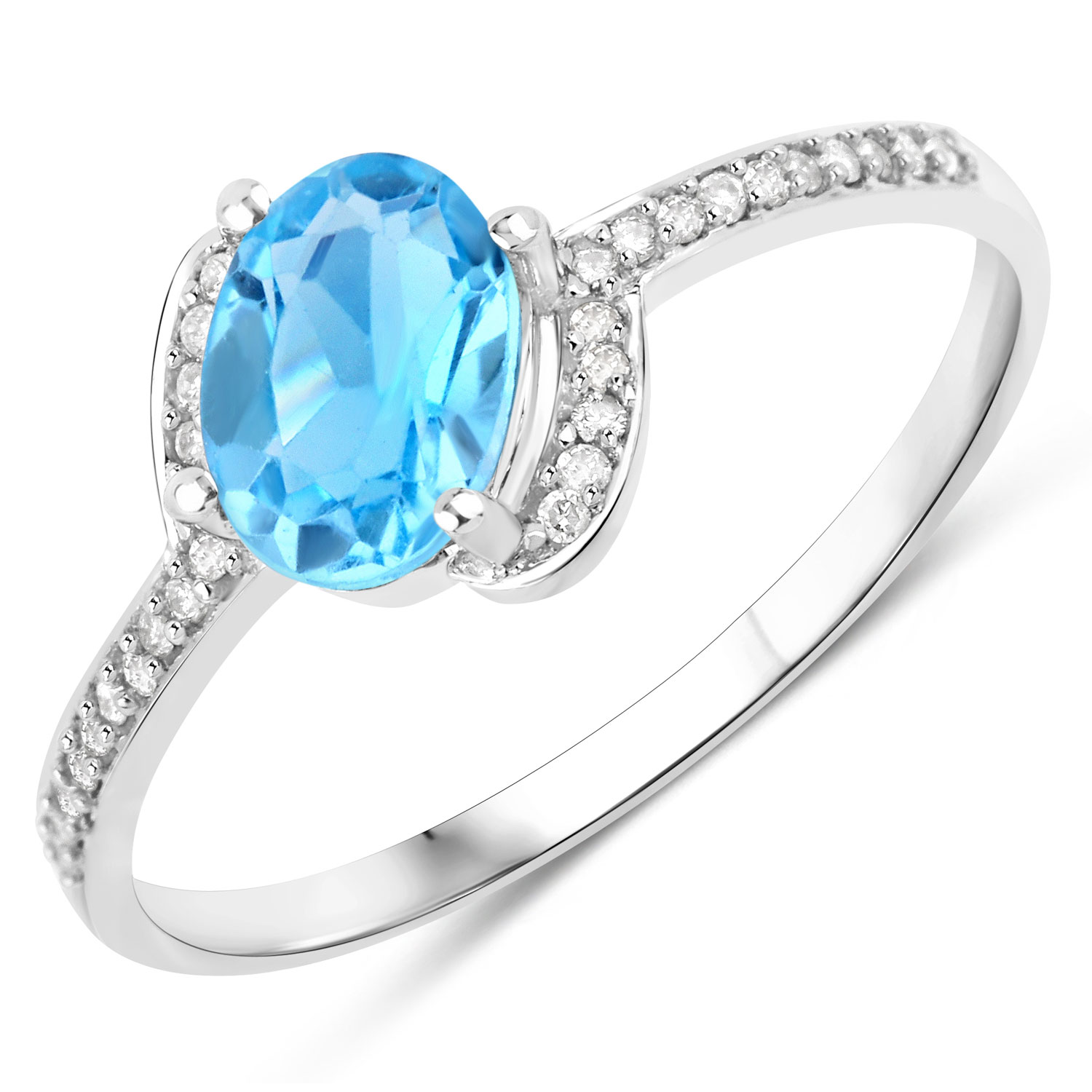 1.03 Carat Genuine Swiss Blue Topaz and White Diamond 14K White Gold Ring