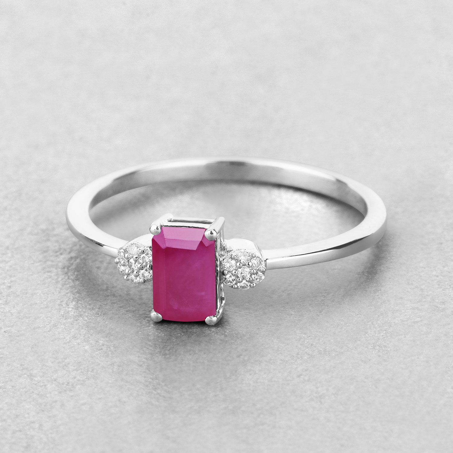 0.69 Carat Genuine Ruby and White Diamond 14K White Gold Ring