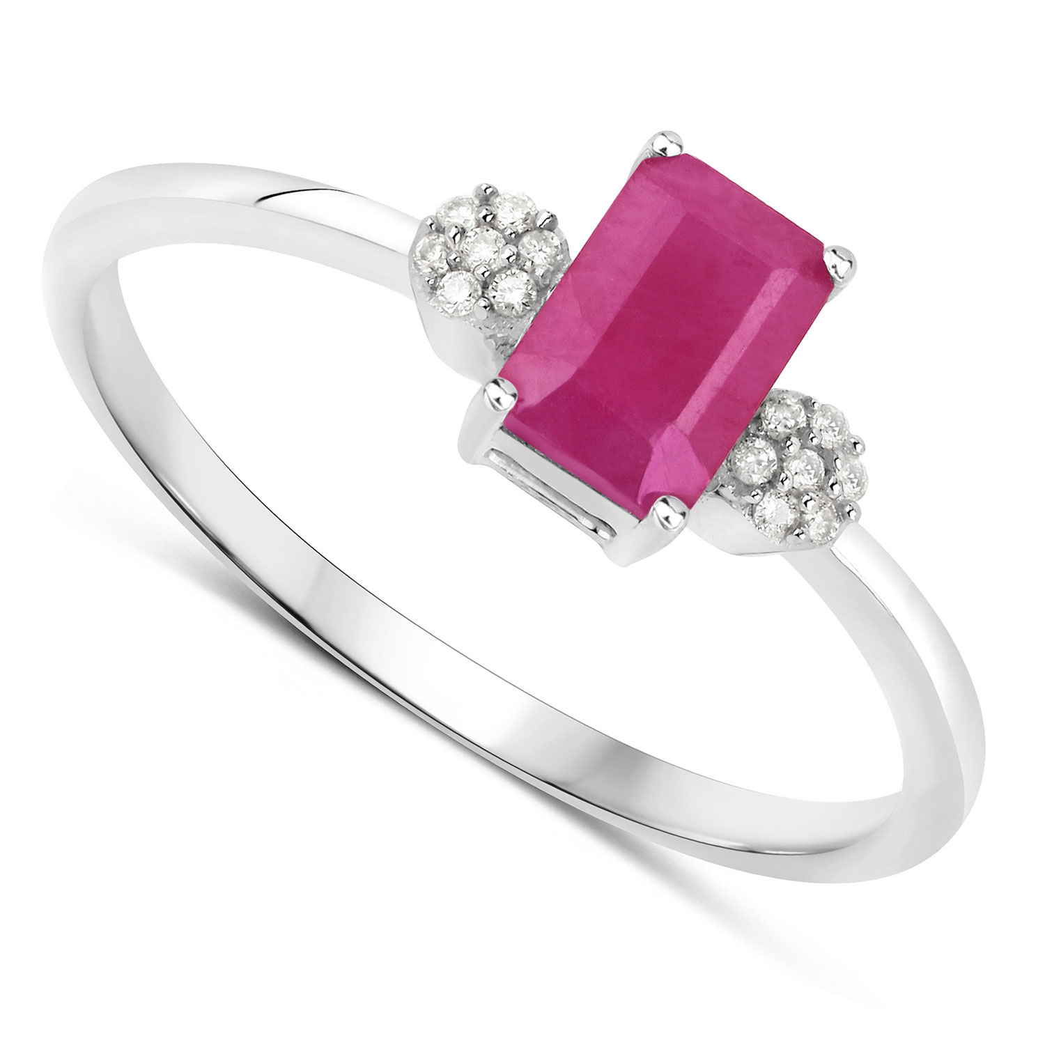 0.69 Carat Genuine Ruby and White Diamond 14K White Gold Ring