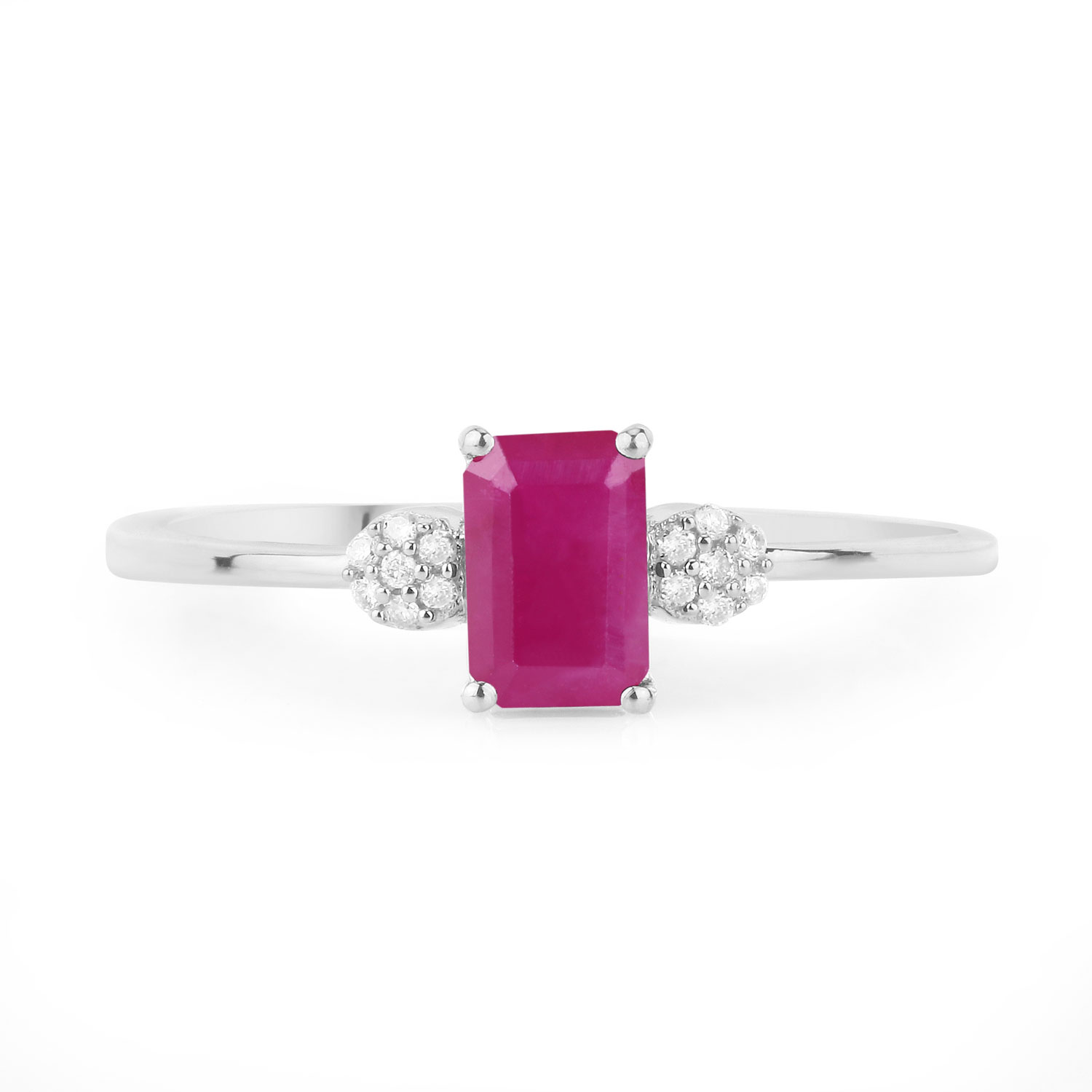 0.69 Carat Genuine Ruby and White Diamond 14K White Gold Ring