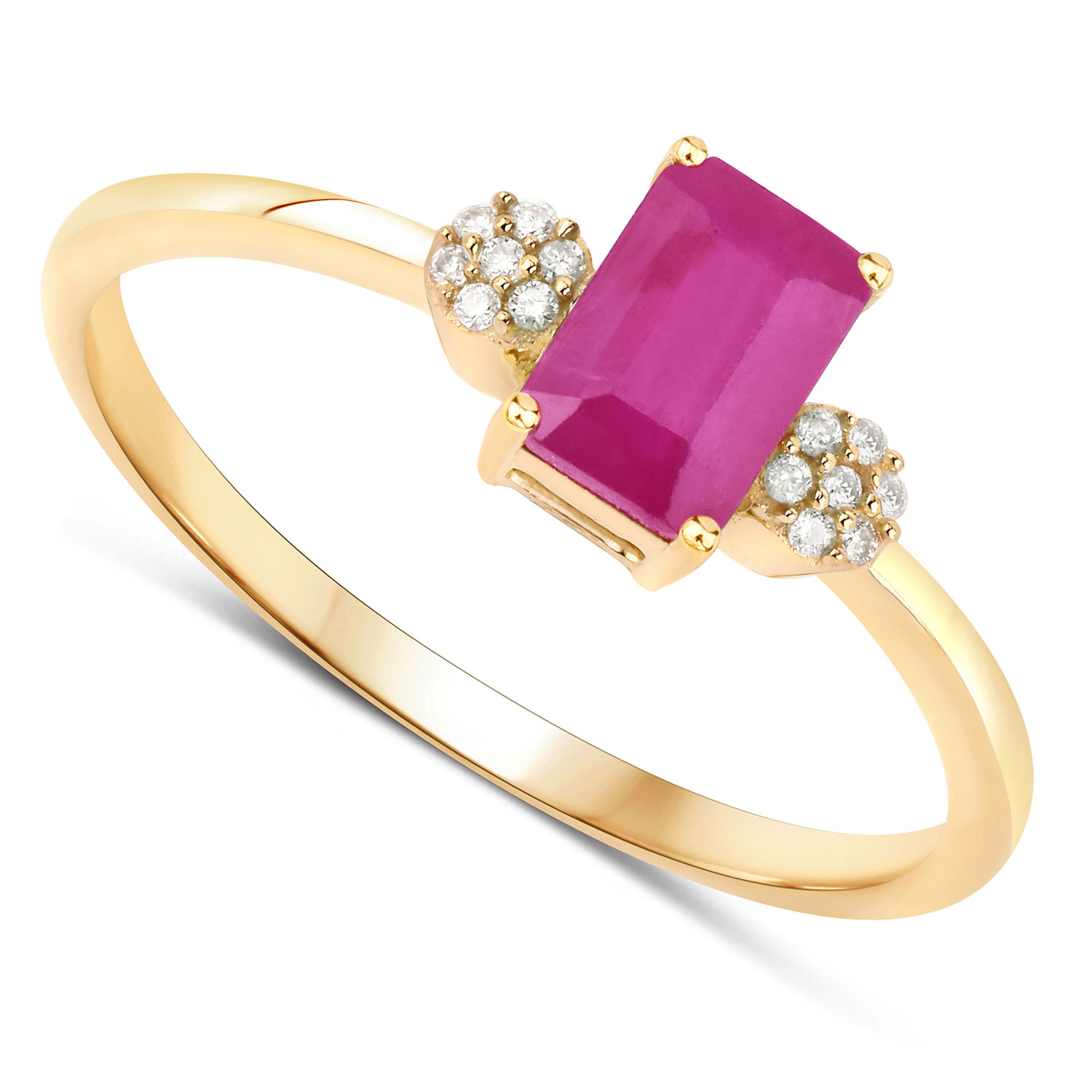 0.69 Carat Genuine Ruby and White Diamond 14K Yellow Gold Ring