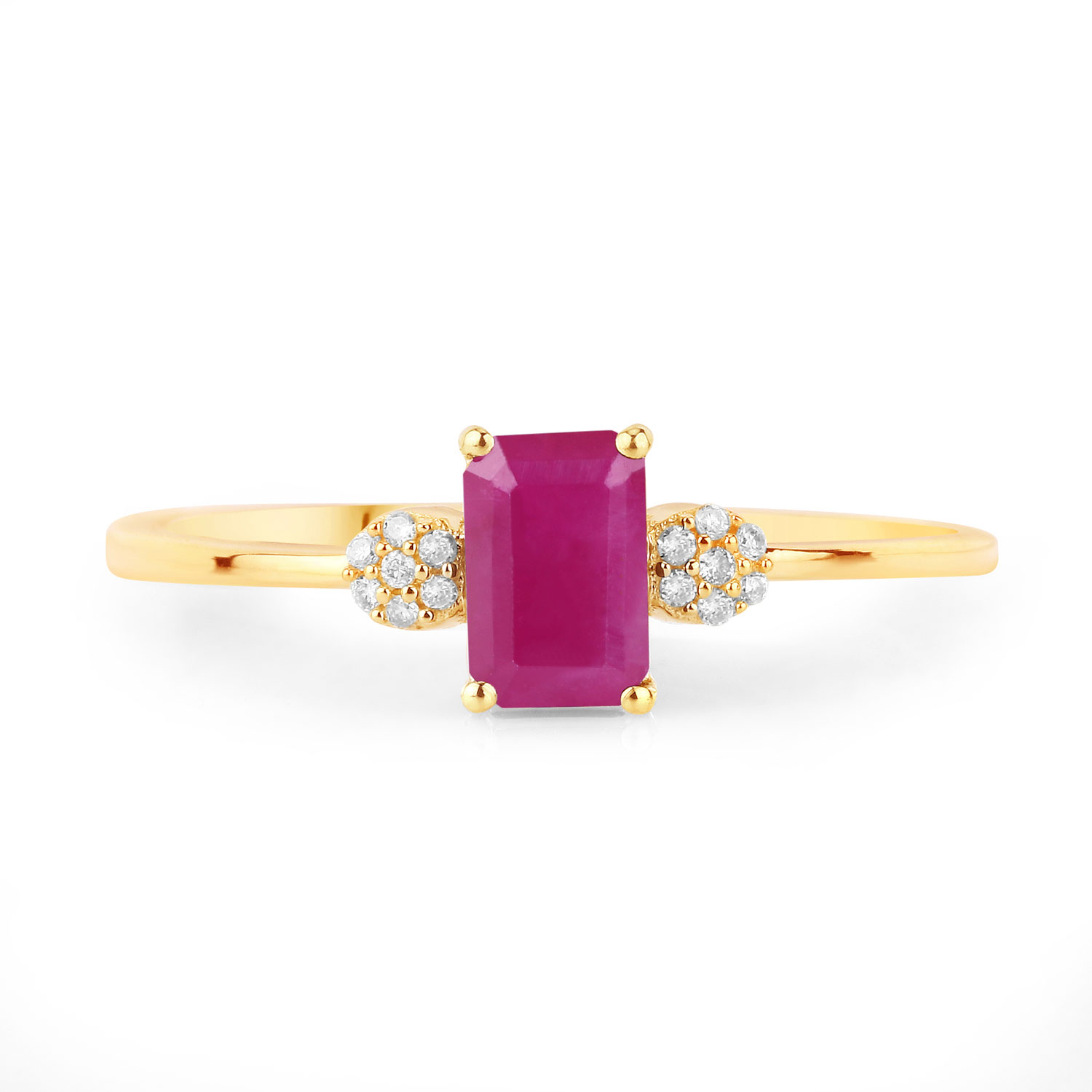 0.69 Carat Genuine Ruby and White Diamond 14K Yellow Gold Ring