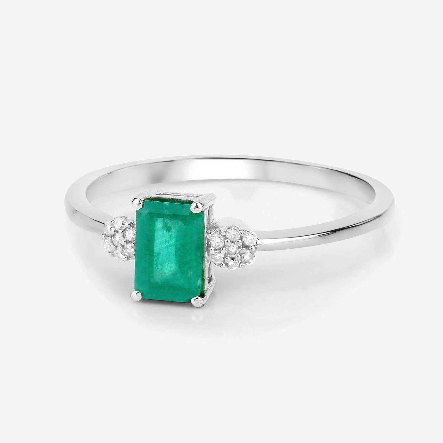 0.59 Carat Genuine Zambian Emerald and White Diamond 14K White Gold Ring