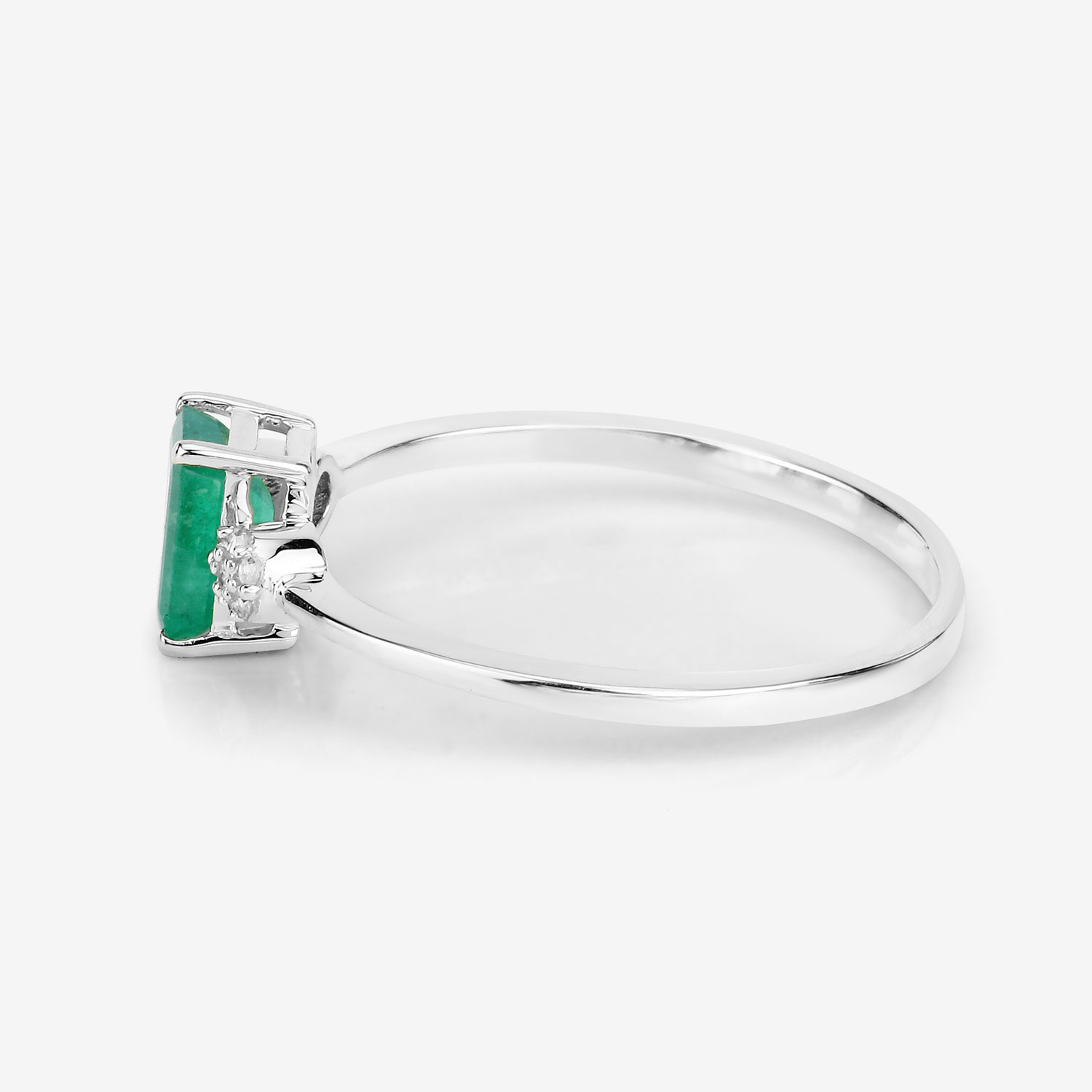 0.59 Carat Genuine Zambian Emerald and White Diamond 14K White Gold Ring