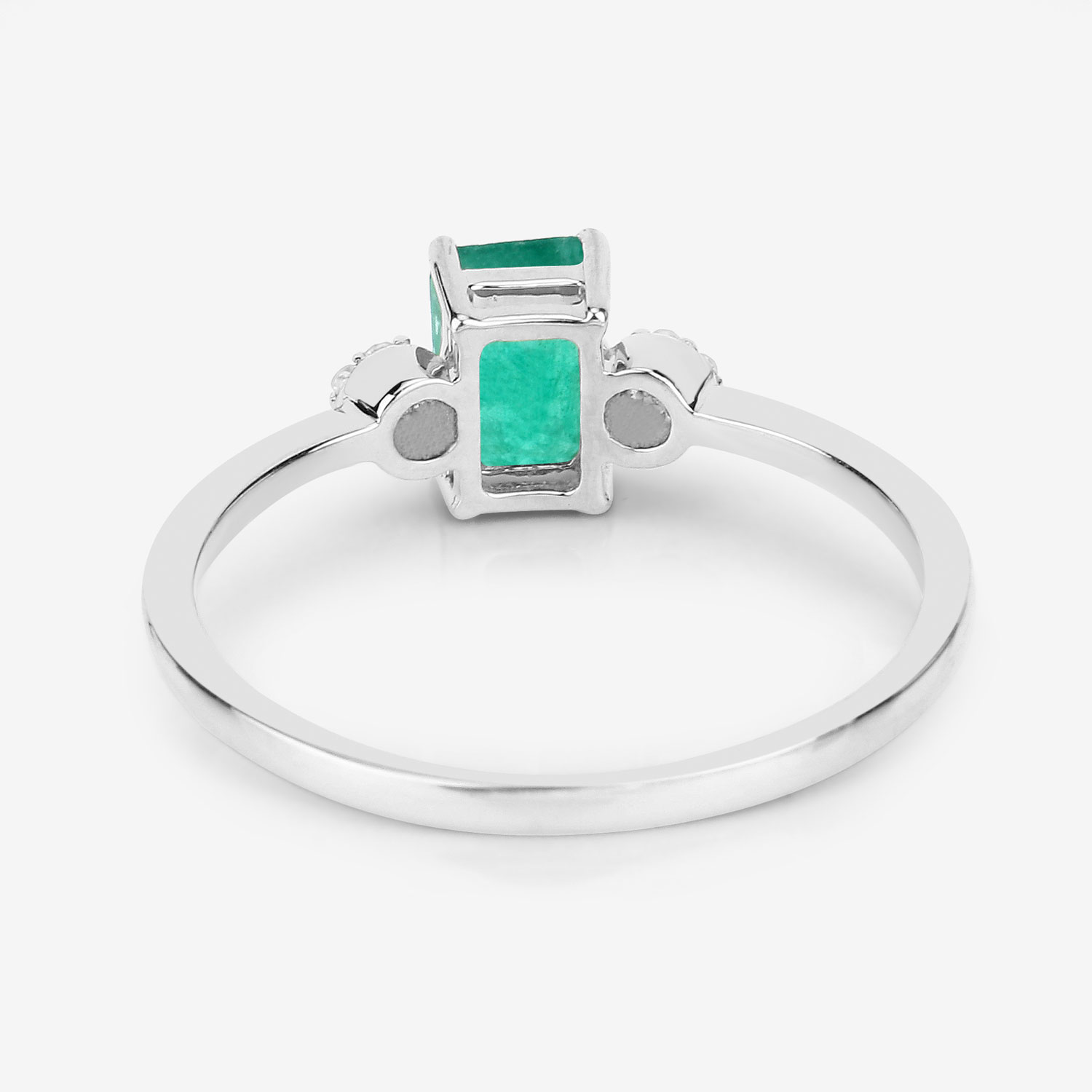 0.59 Carat Genuine Zambian Emerald and White Diamond 14K White Gold Ring