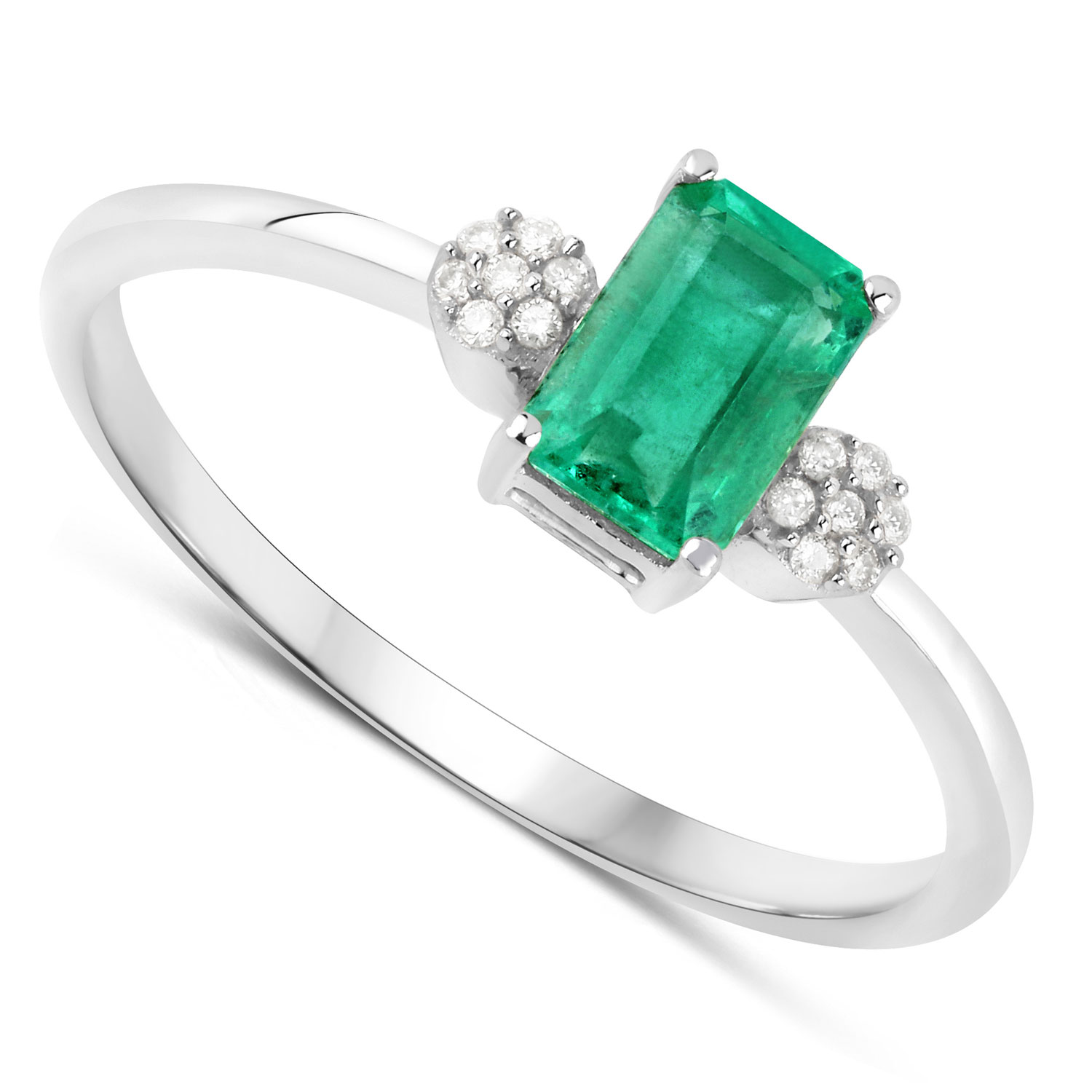 0.59 Carat Genuine Zambian Emerald and White Diamond 14K White Gold Ring