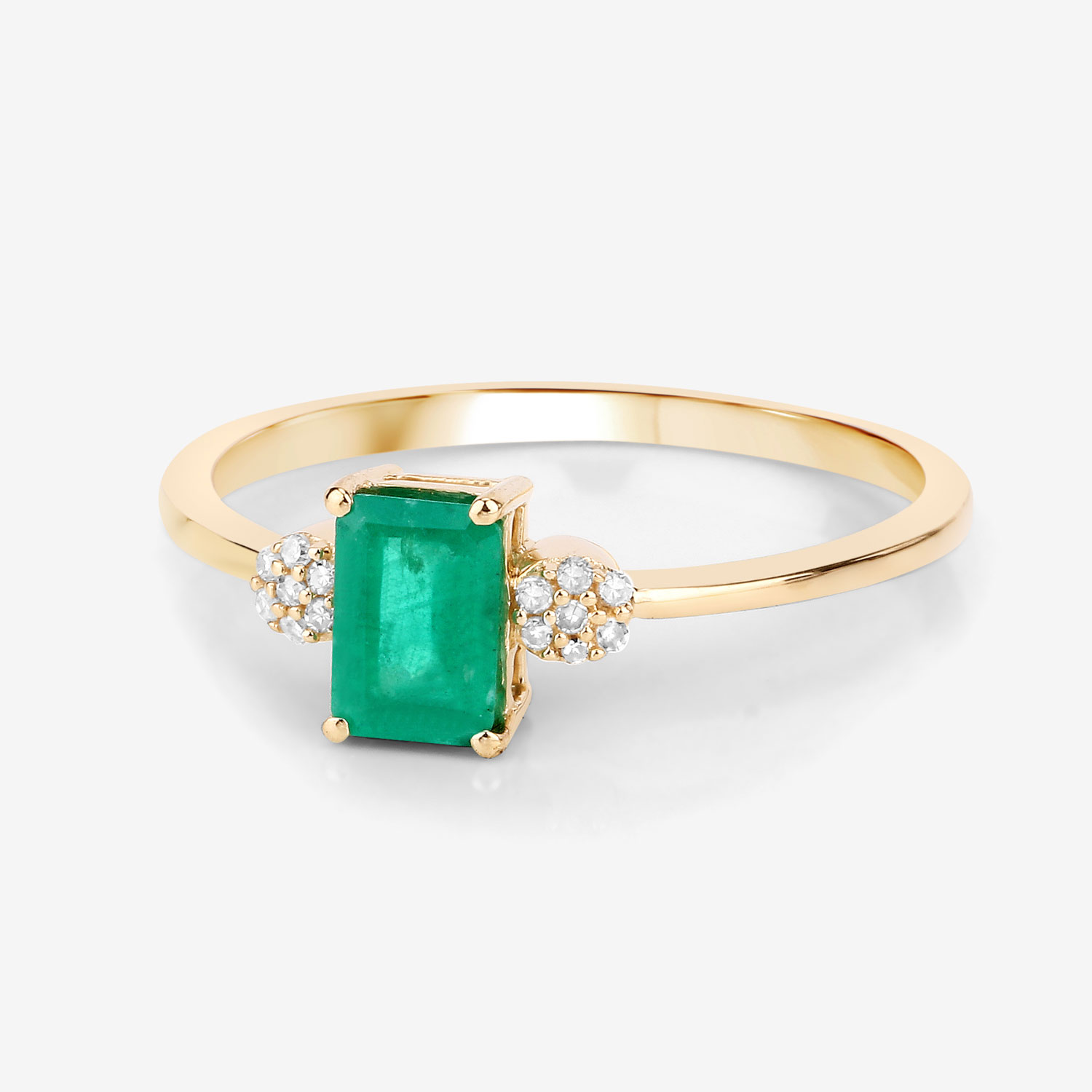 0.59 Carat Genuine Zambian Emerald and White Diamond 14K Yellow Gold Ring