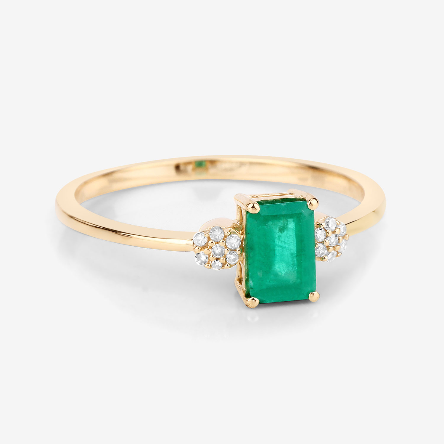 0.59 Carat Genuine Zambian Emerald and White Diamond 14K Yellow Gold Ring