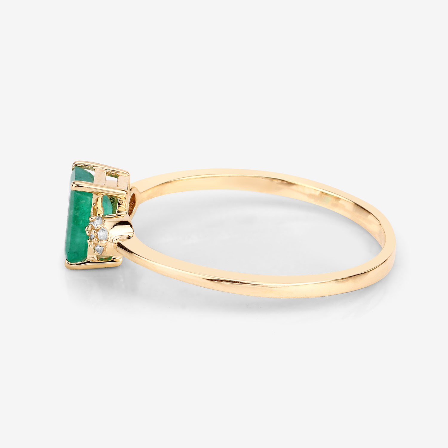 0.59 Carat Genuine Zambian Emerald and White Diamond 14K Yellow Gold Ring