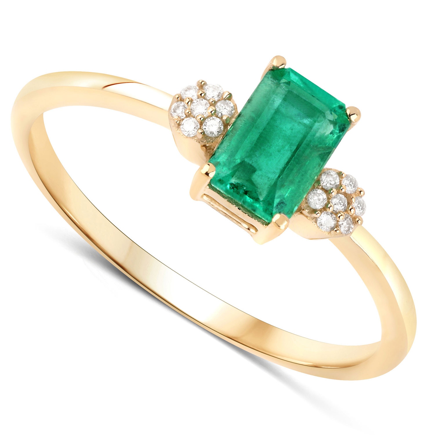 0.59 Carat Genuine Zambian Emerald and White Diamond 14K Yellow Gold Ring