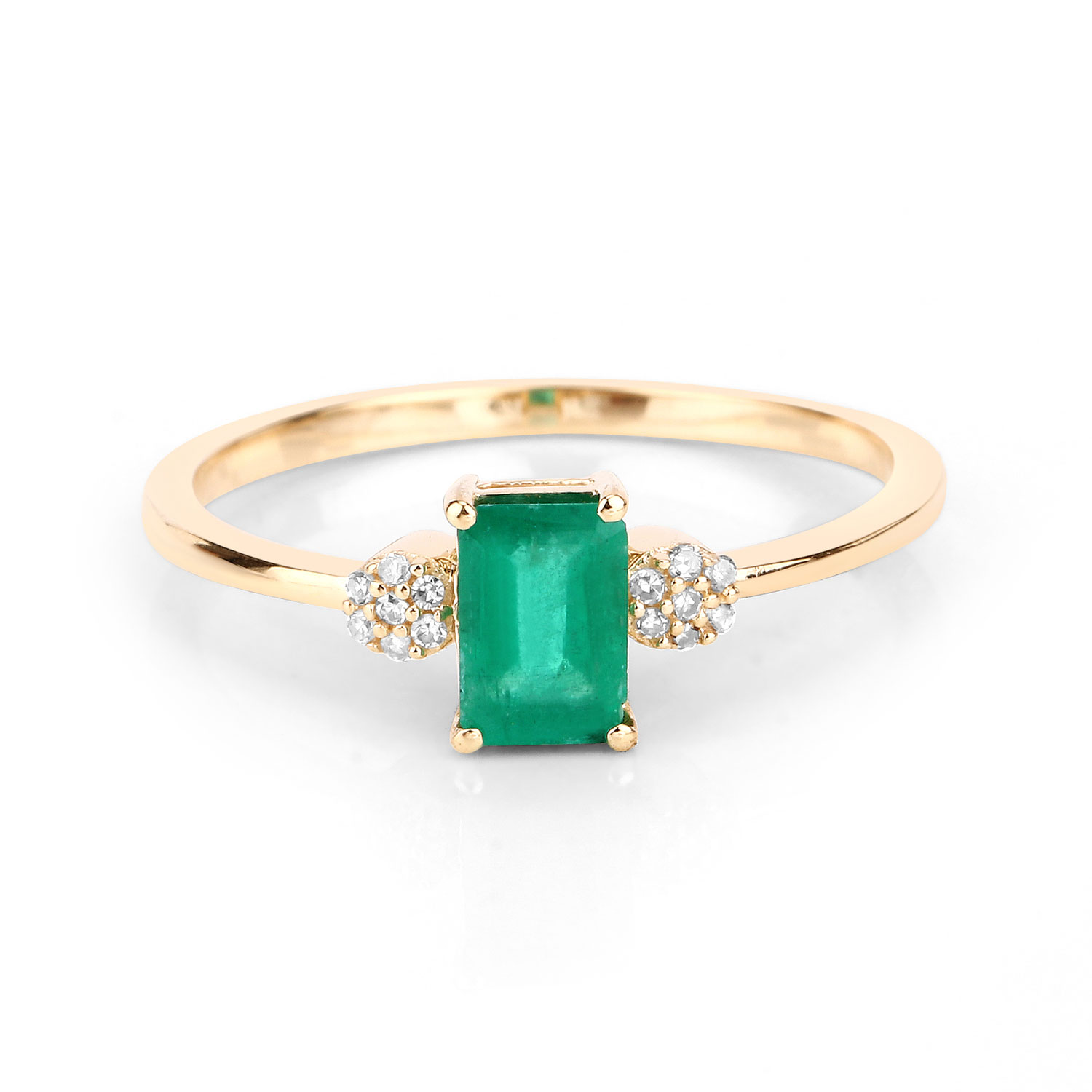 0.59 Carat Genuine Zambian Emerald and White Diamond 14K Yellow Gold Ring