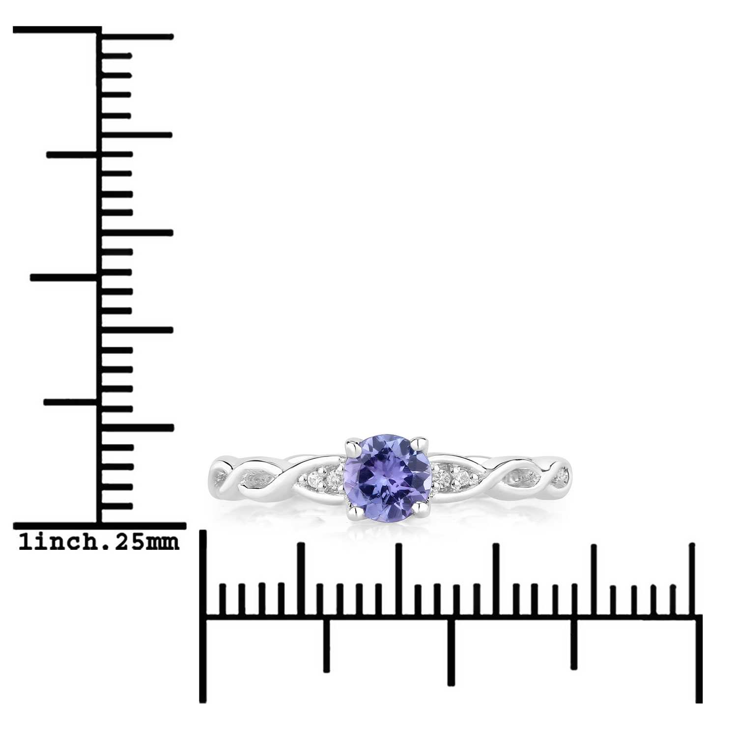 0.52 Carat Genuine Tanzanite and Created White Sapphire .925 Sterling Silver Ring