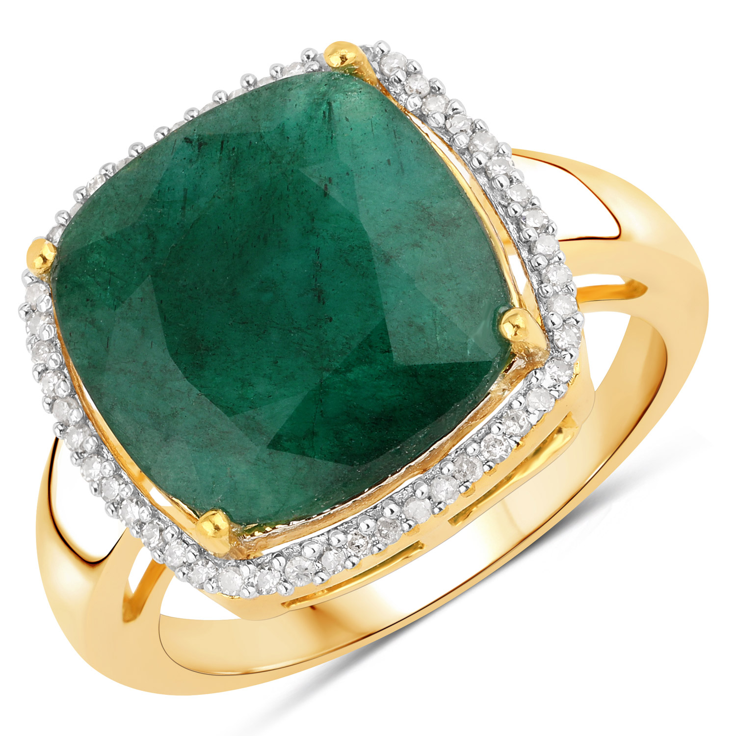5.14 Carat Dyed Emerald and White Diamond .925 Sterling Silver Ring