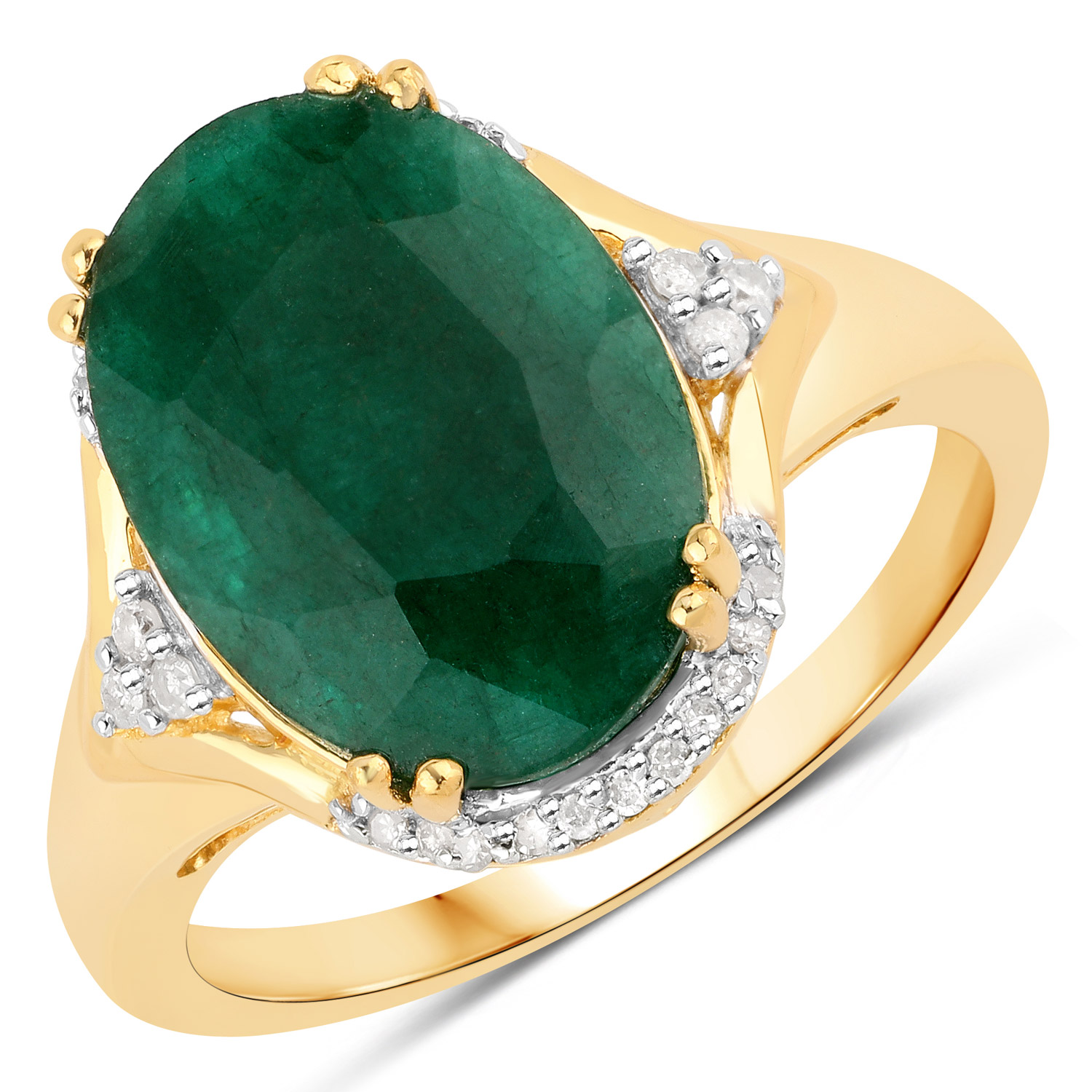 5.20 Carat Dyed Emerald and White Diamond .925 Sterling Silver Ring