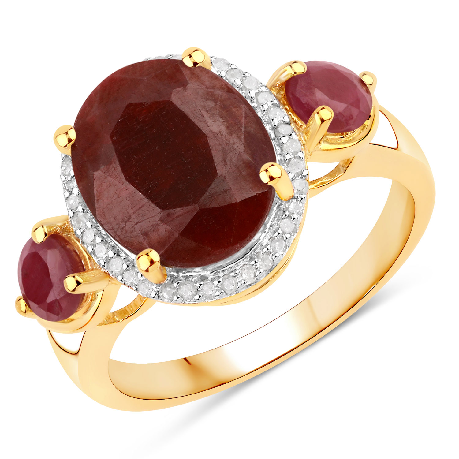 4.95 Carat Dyed Ruby, Ruby and White Diamond .925 Sterling Silver Ring