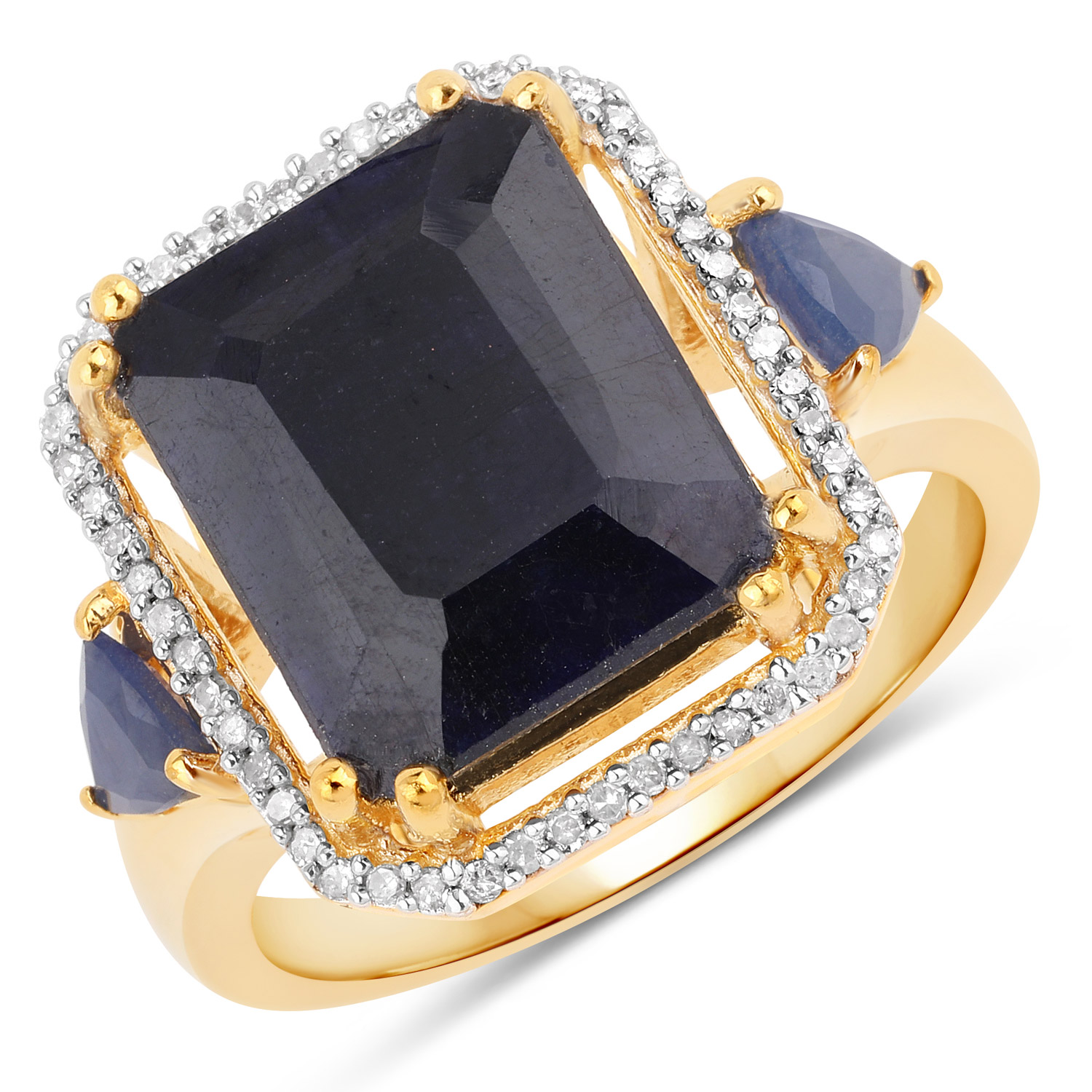 8.51 Carat Dyed Sapphire, Blue Sapphire and White Diamond .925 Sterling Silver Ring