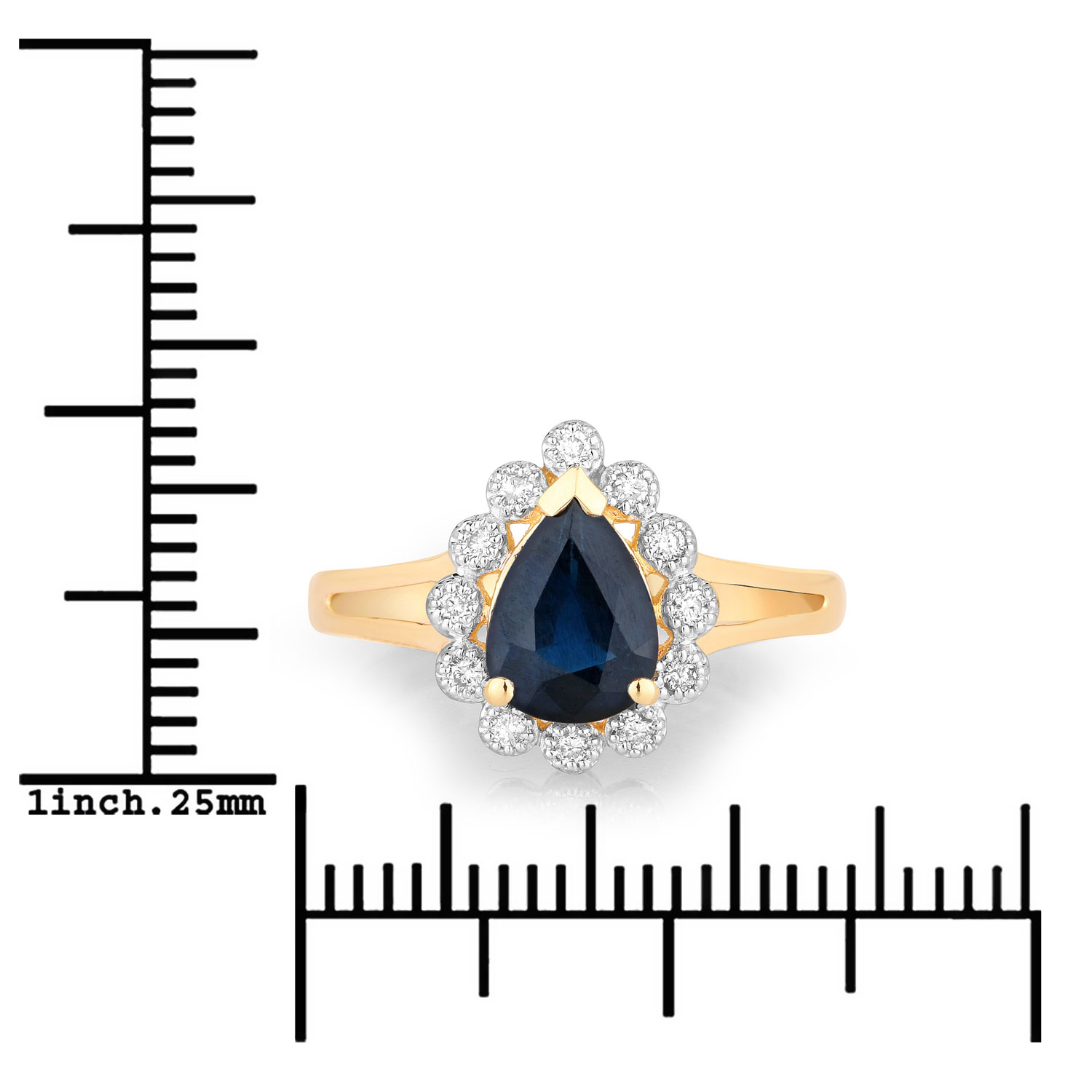 1.46 Carat Genuine Blue Sapphire and White Diamond 10K Yellow Gold Ring