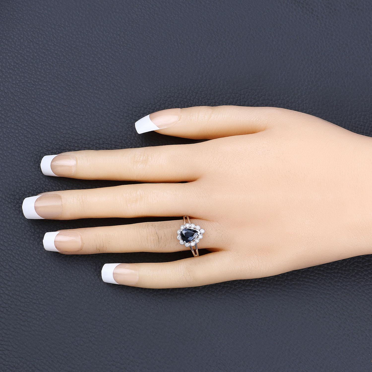 1.46 Carat Genuine Blue Sapphire and White Diamond 14K White Gold Ring