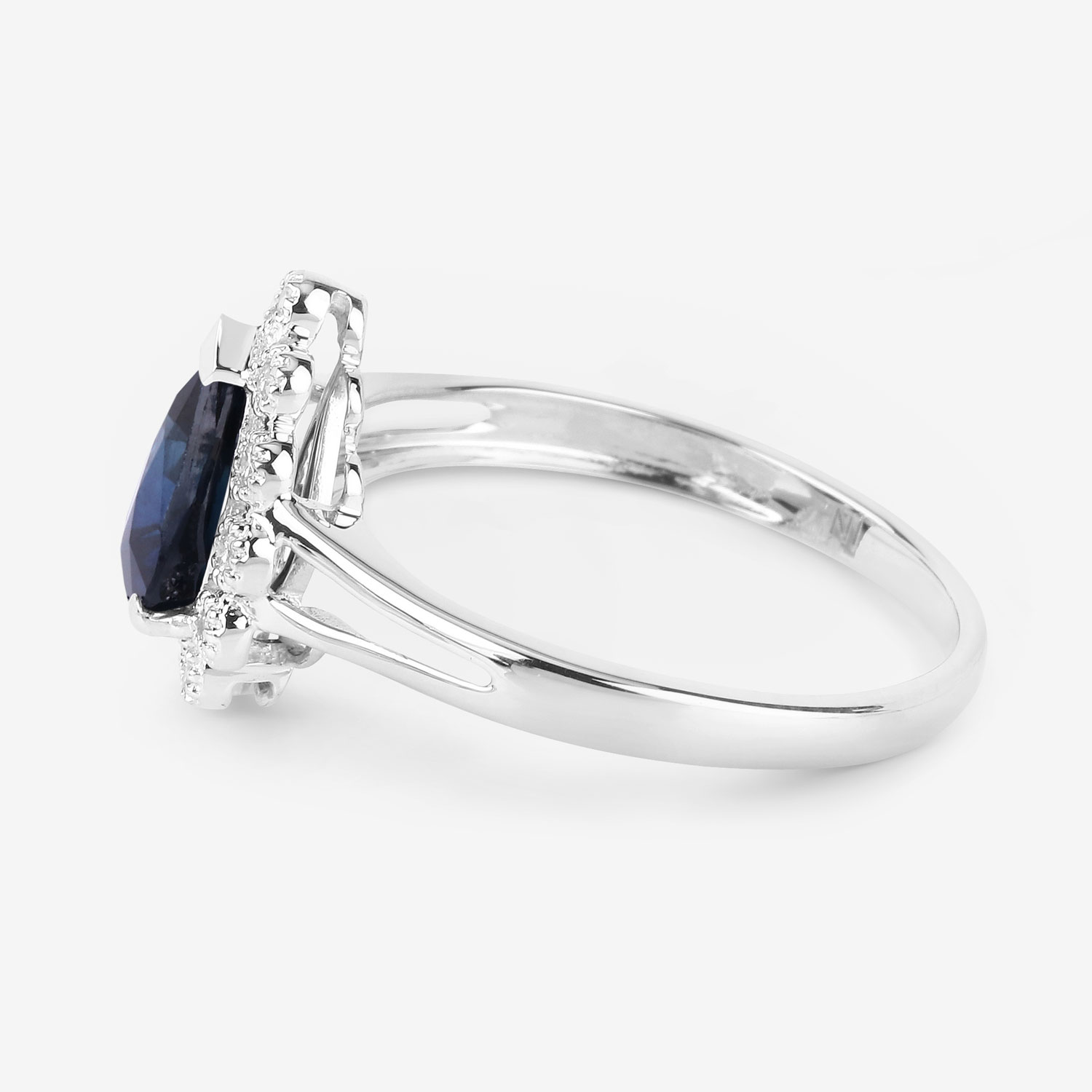 1.46 Carat Genuine Blue Sapphire and White Diamond 14K White Gold Ring