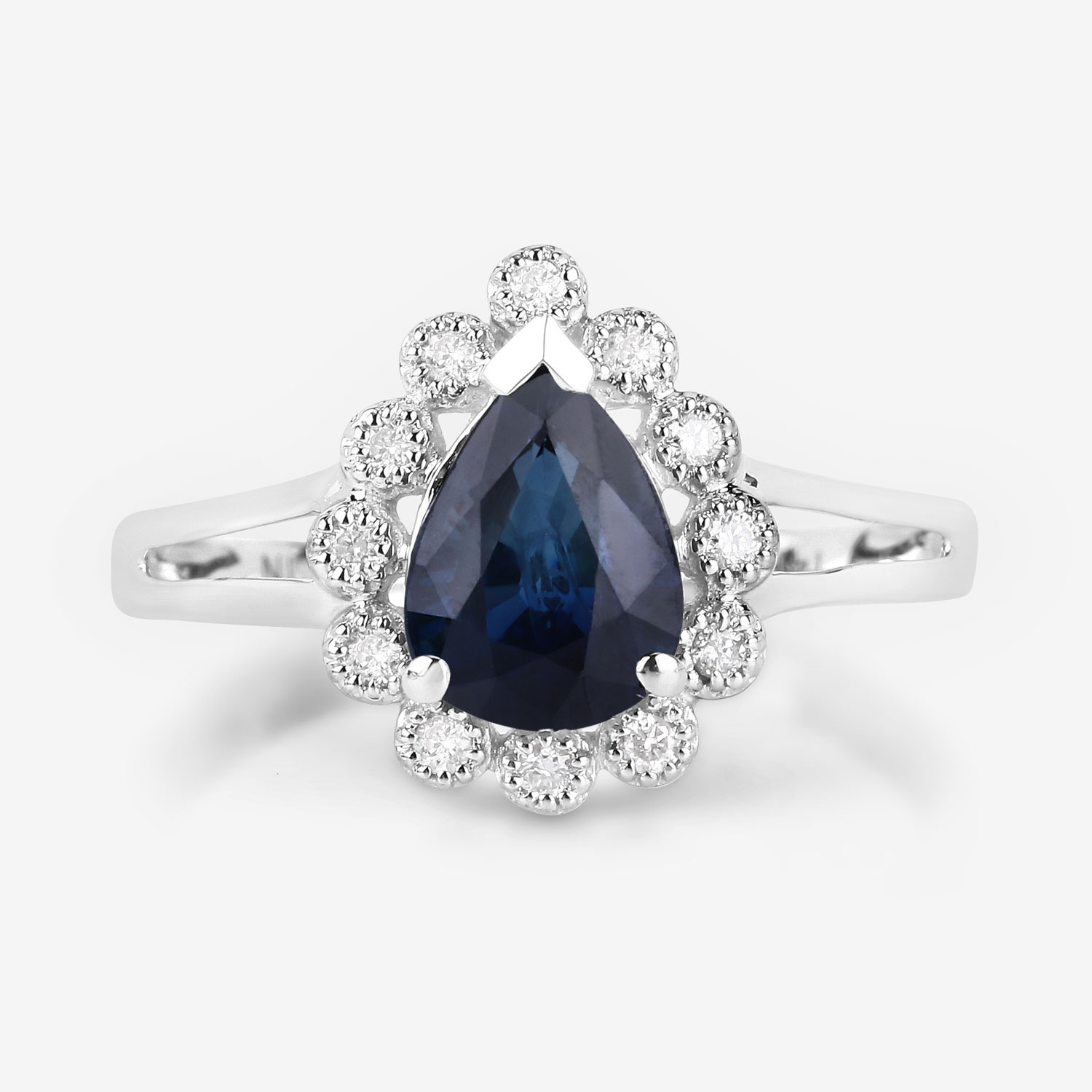 1.46 Carat Genuine Blue Sapphire and White Diamond 14K White Gold Ring