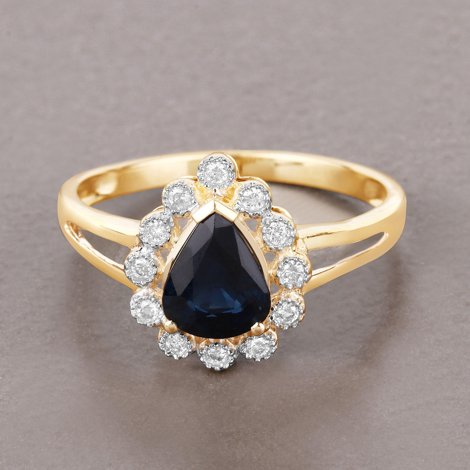 1.46 Carat Genuine Blue Sapphire and White Diamond 10K Yellow Gold Ring