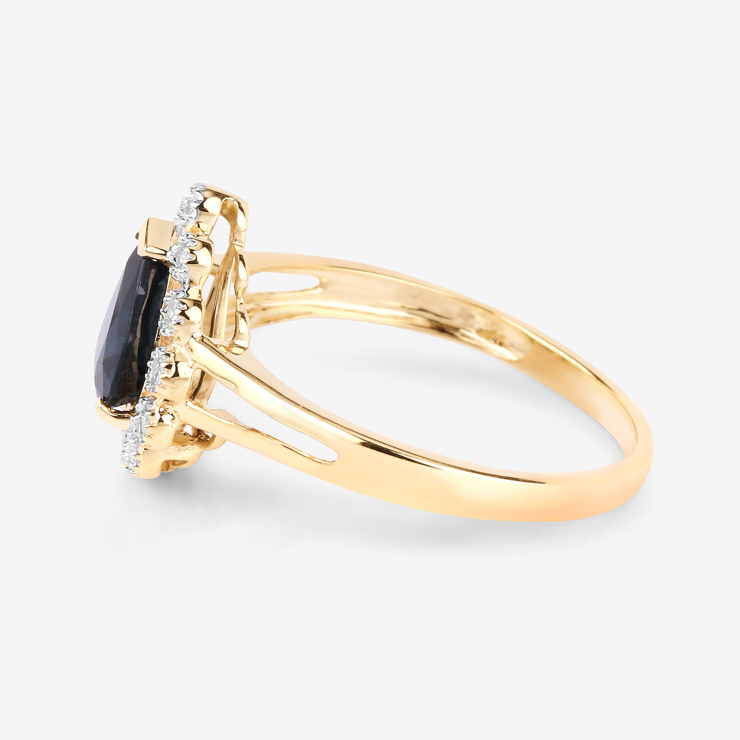 1.46 Carat Genuine Blue Sapphire and White Diamond 10K Yellow Gold Ring