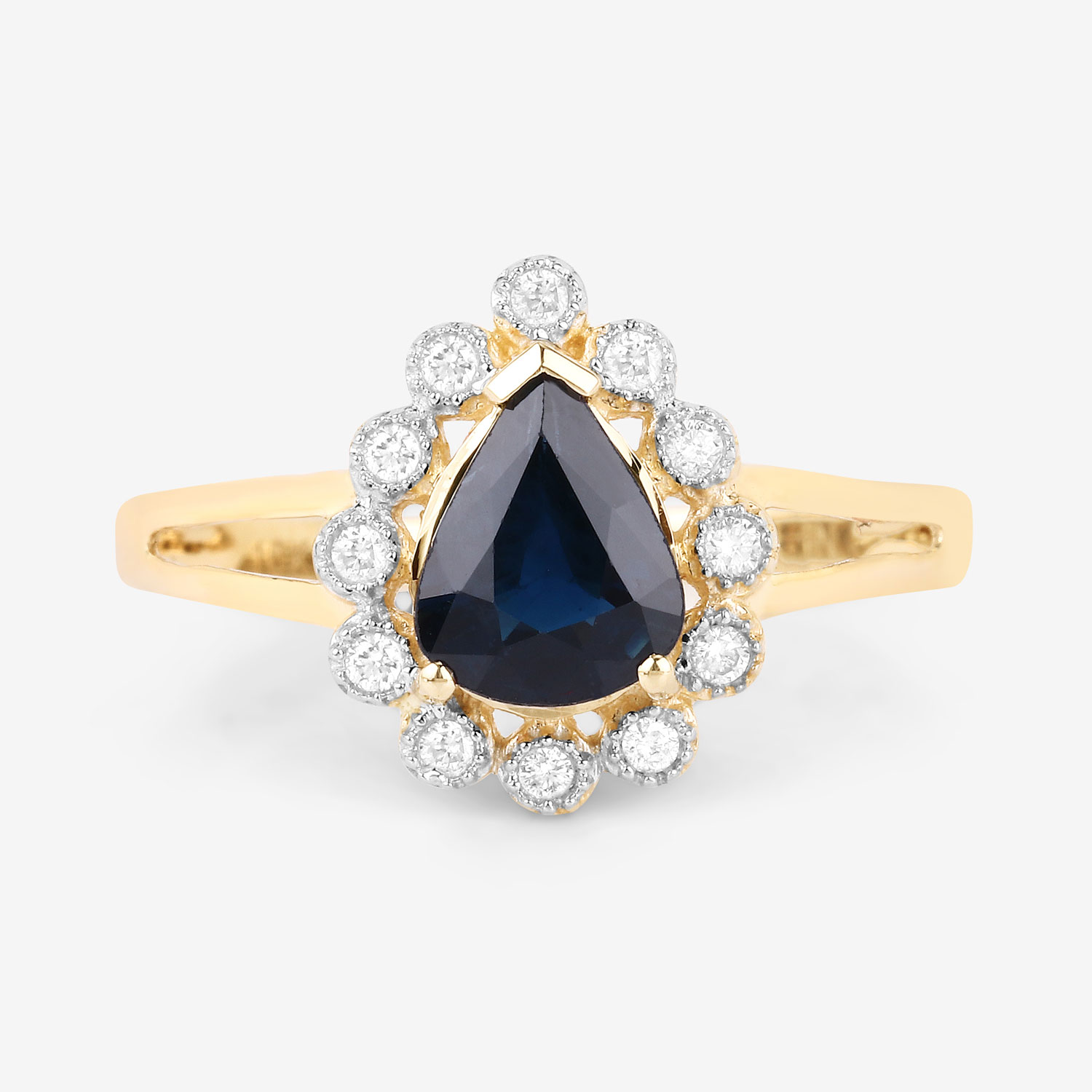 1.46 Carat Genuine Blue Sapphire and White Diamond 10K Yellow Gold Ring