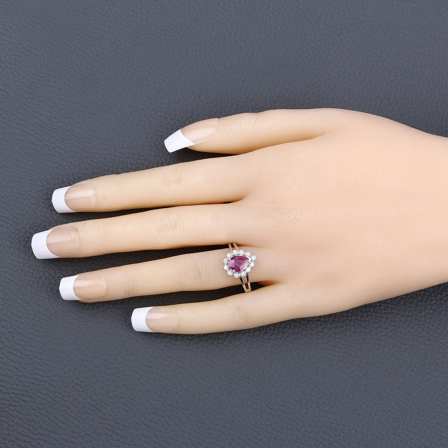 1.31 Carat Genuine Ruby and White Diamond 10K White Gold Ring