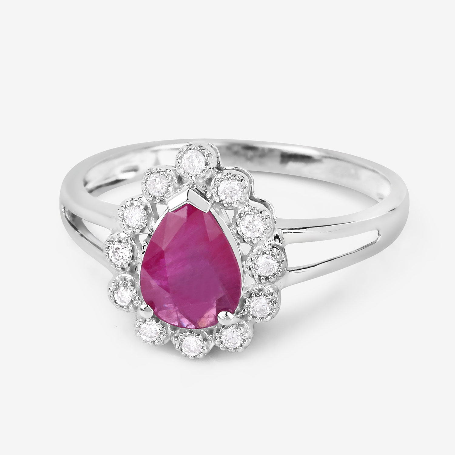 1.31 Carat Genuine Ruby and White Diamond 10K White Gold Ring