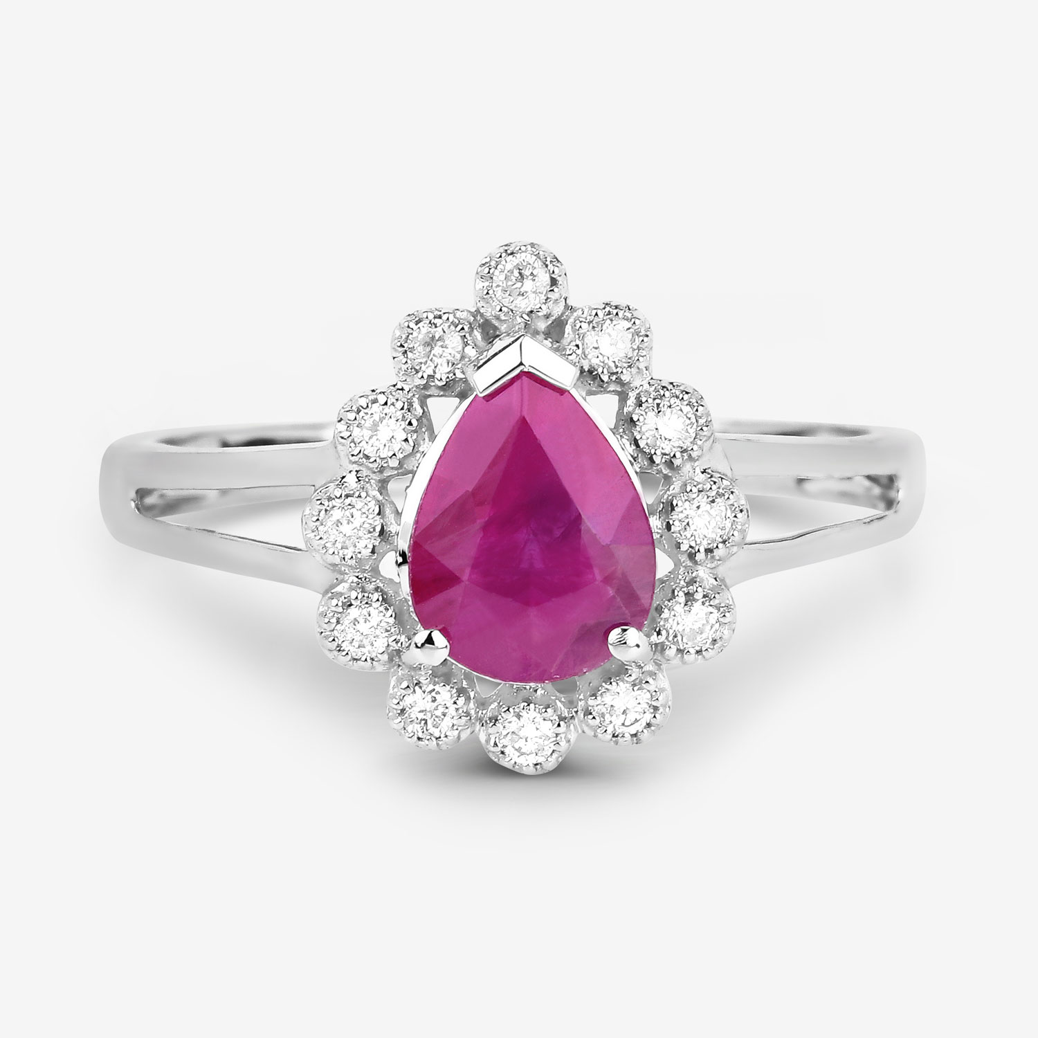 1.31 Carat Genuine Ruby and White Diamond 10K White Gold Ring