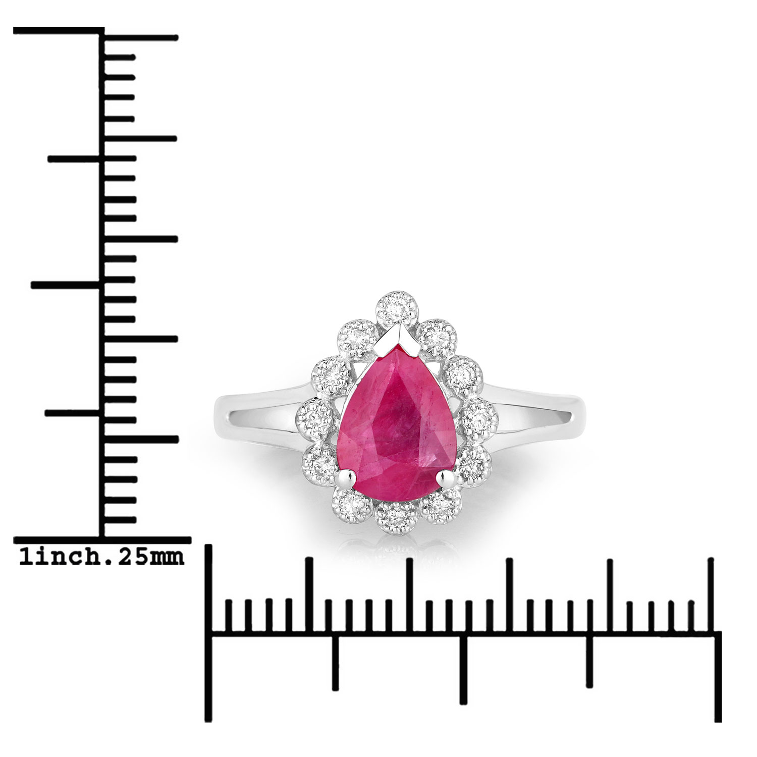 1.31 Carat Genuine Ruby and White Diamond 10K White Gold Ring
