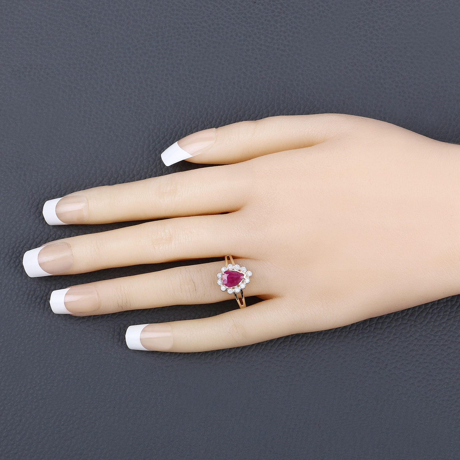 1.31 Carat Genuine Ruby and White Diamond 10K Yellow Gold Ring