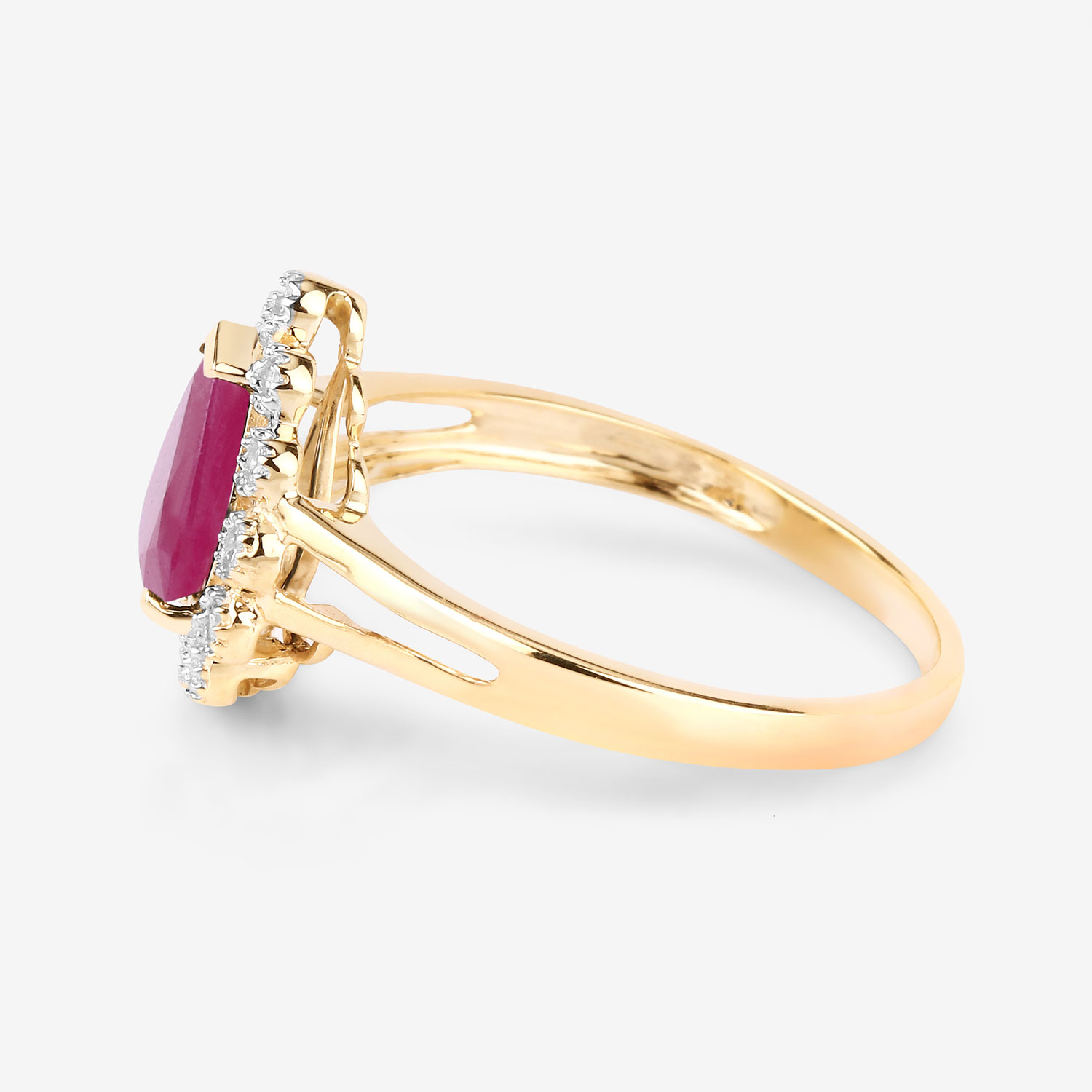 1.31 Carat Genuine Ruby and White Diamond 10K Yellow Gold Ring