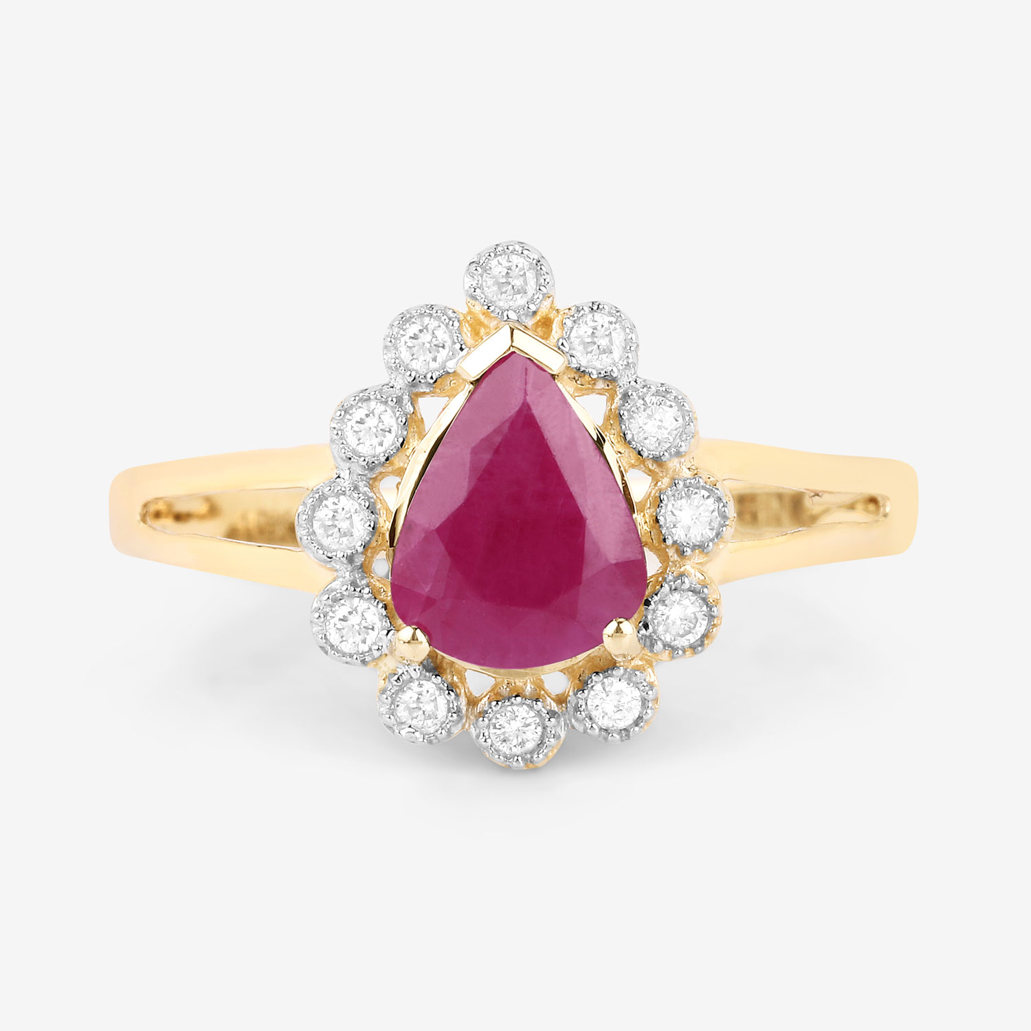 1.31 Carat Genuine Ruby and White Diamond 10K Yellow Gold Ring