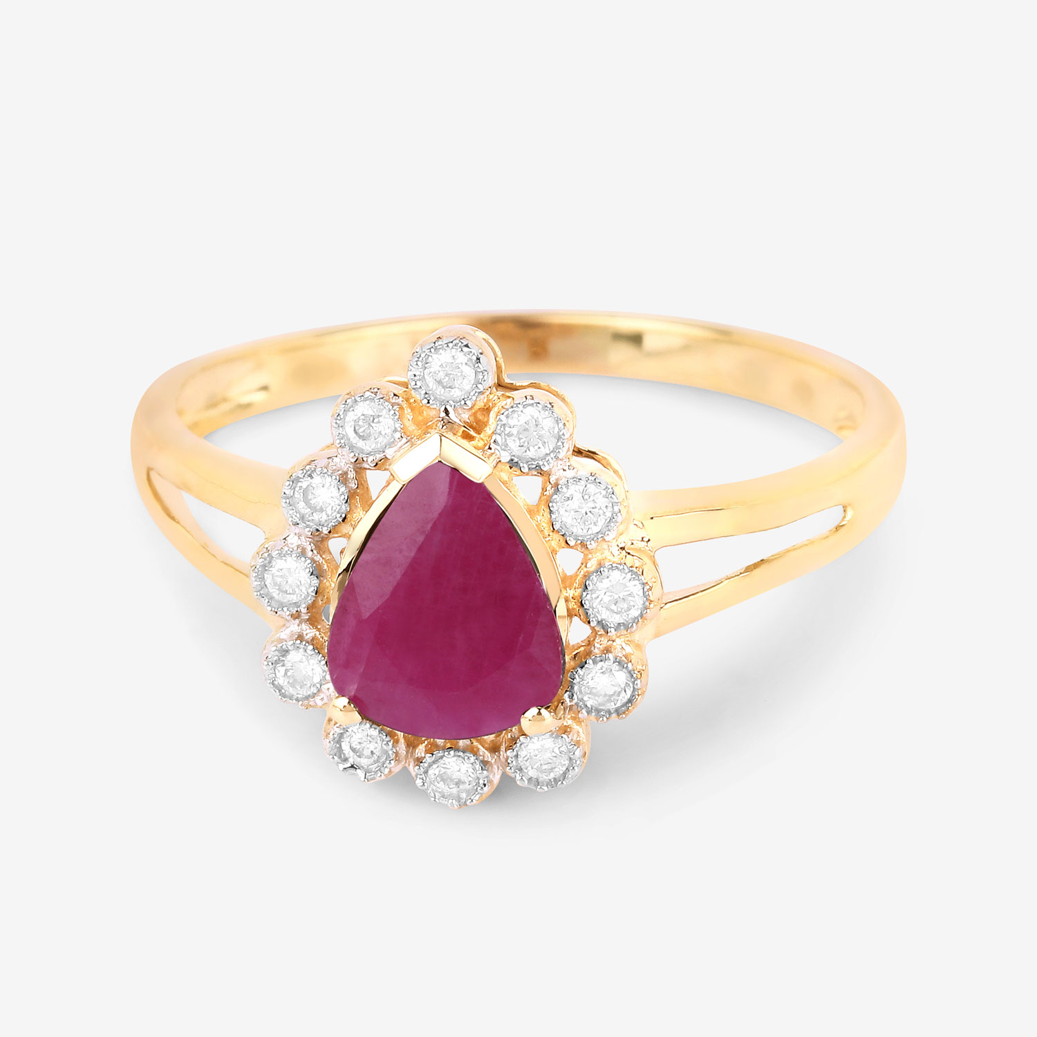 1.31 Carat Genuine Ruby and White Diamond 10K Yellow Gold Ring