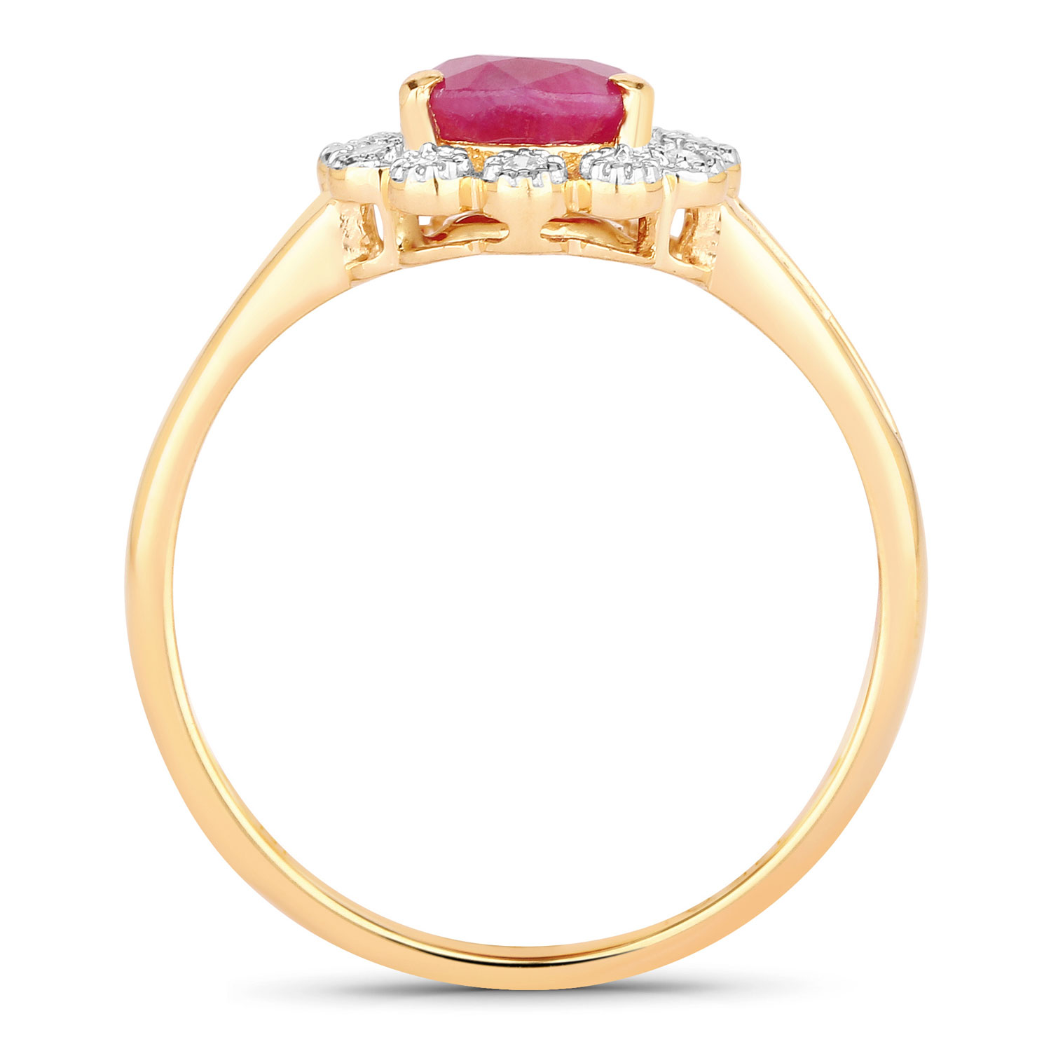 1.31 Carat Genuine Ruby and White Diamond 10K Yellow Gold Ring