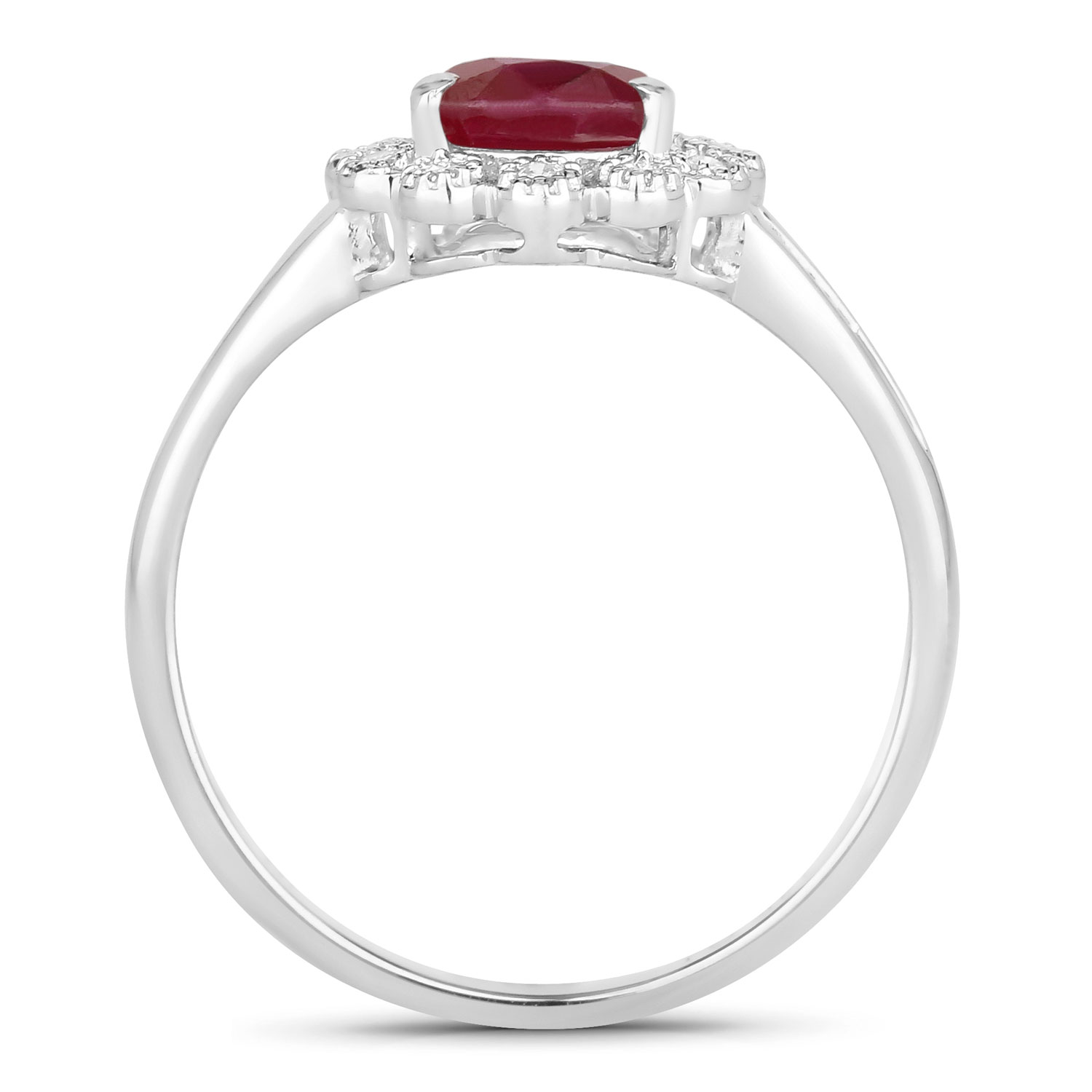1.31 Carat Genuine Ruby and White Diamond 14K White Gold Ring
