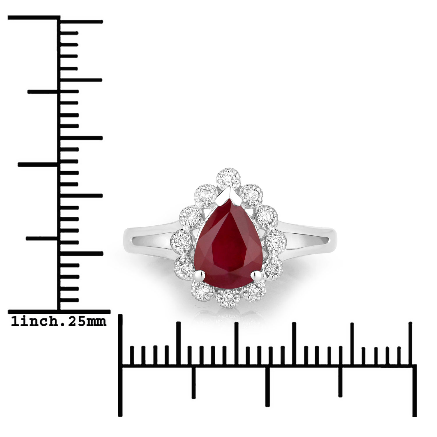 1.31 Carat Genuine Ruby and White Diamond 14K White Gold Ring
